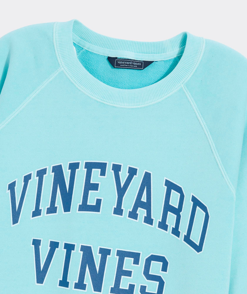 vineyard vines Surf Terry Crewneck with Collegiate Logo, Shallow Sea, XS