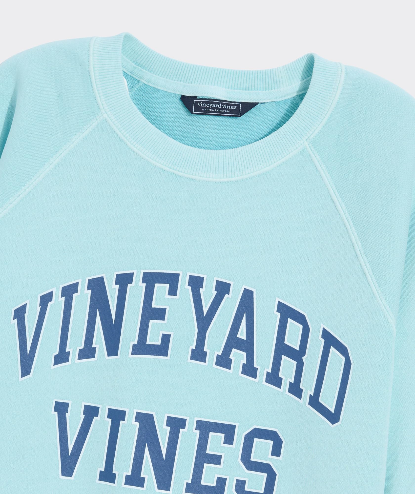 vineyard vines Surf Terry Crewneck with Collegiate Logo, Shallow Sea, XS