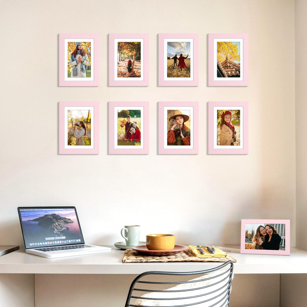 decorUhome 5x7 Picture Frame, Display Pictures 4x6 with Mat or 5x7 without Mat, Wall & Tabletop Display Photo Frame, Pink, 1 Pack