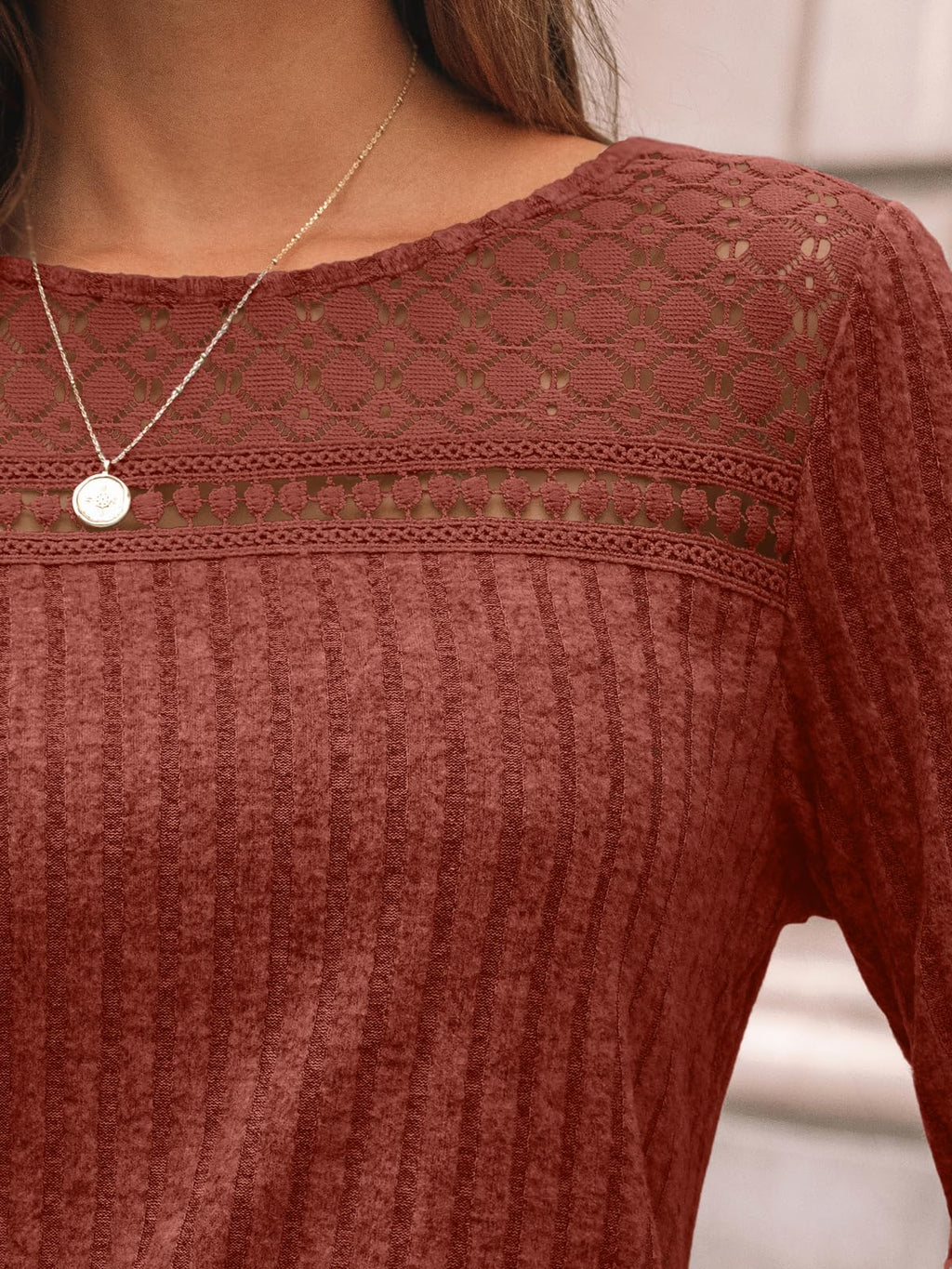 LILLUSORY Womens Lace Long sleeve Sweaters Shirts Dressy Business Casual Trendy Fall Tops Caramel M