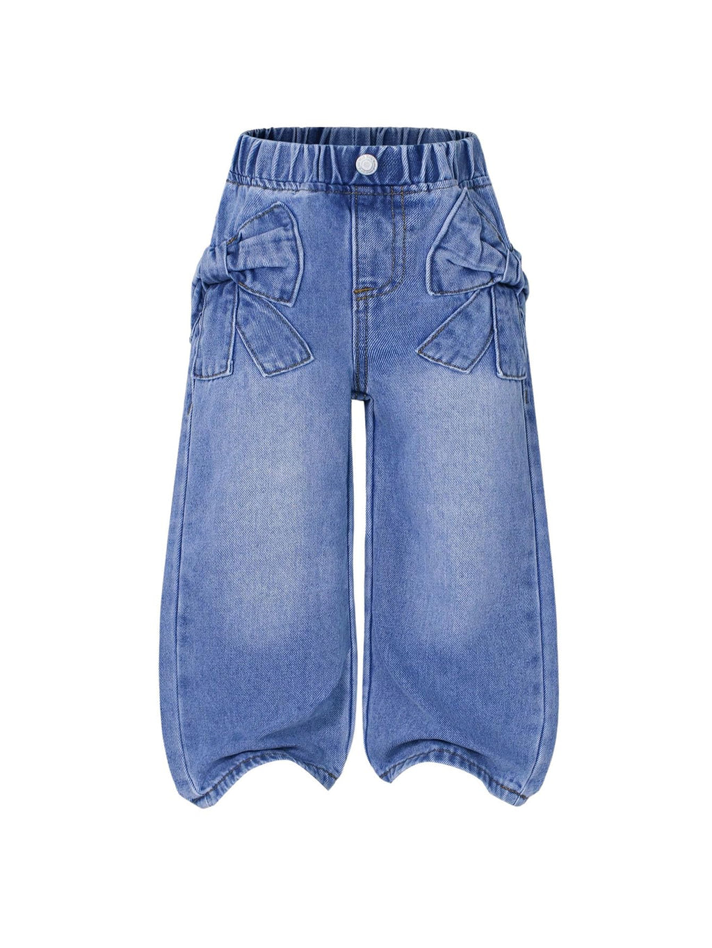 WDIRARA Toddler Girl's Bow Wide Leg Jeans Elastic High Waisted Denim Pants Medium Wash 4Y