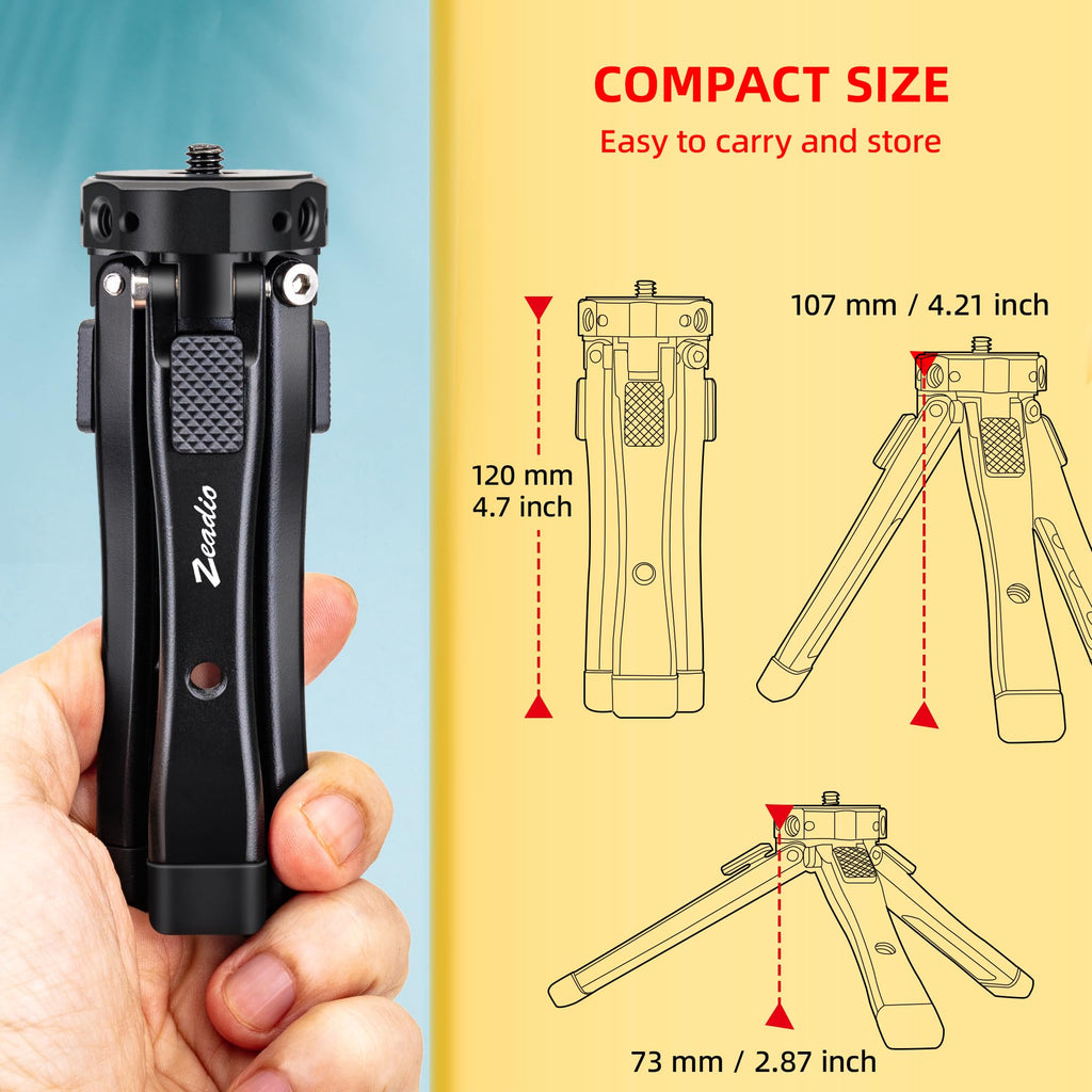 Zeadio Heavy Duty Camera Tripod, 88lbs/40kg Load All-Metal Tabletop Stand with Adjustable Height & ARRI 1/4" Threaded Holes, Universal Tripod Base for Gimbal, Monopod, DSLR Camera, Vlogging & Filming