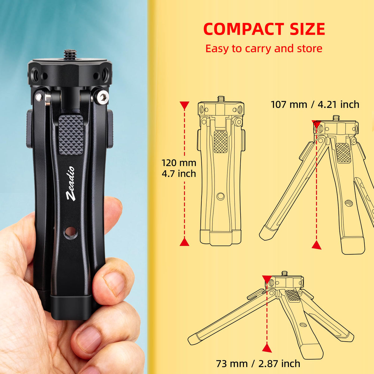 Zeadio Heavy Duty Camera Tripod, 88lbs/40kg Load All-Metal Tabletop Stand with Adjustable Height & ARRI 1/4" Threaded Holes, Universal Tripod Base for Gimbal, Monopod, DSLR Camera, Vlogging & Filming