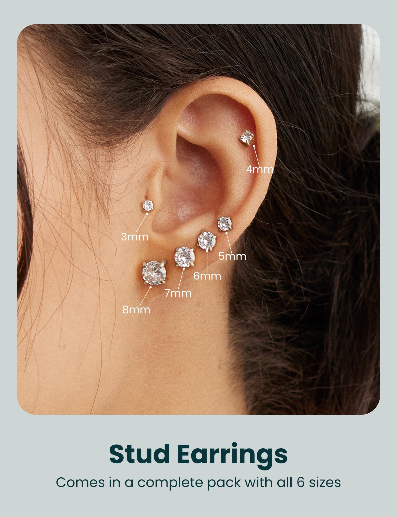 6 Pairs Hypoallergenic Cubic Zirconia Earrings Surgical Steel Flat Back Studs for Cartilage, Screw Back Fashion Jewelry