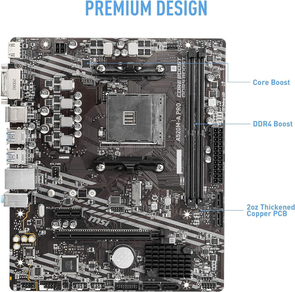 INLAND AMD Ryzen 5 5500 Unlocked Desktop Processor with MSI A520M-A PRO Gaming Motherboard (AMD AM4, DDR4, PCIe 4.0, Micro-ATX),