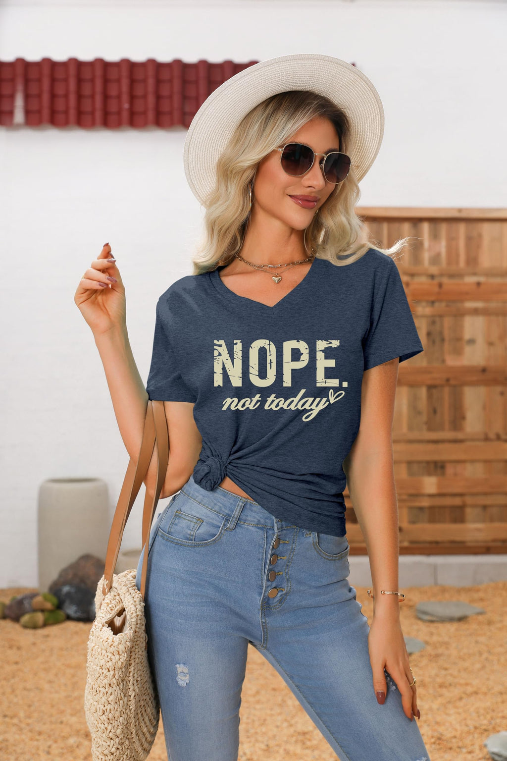 CEZOUAE Nope Not Today T Shirt Women V Neck T Shirts Funny Letter Print Tee