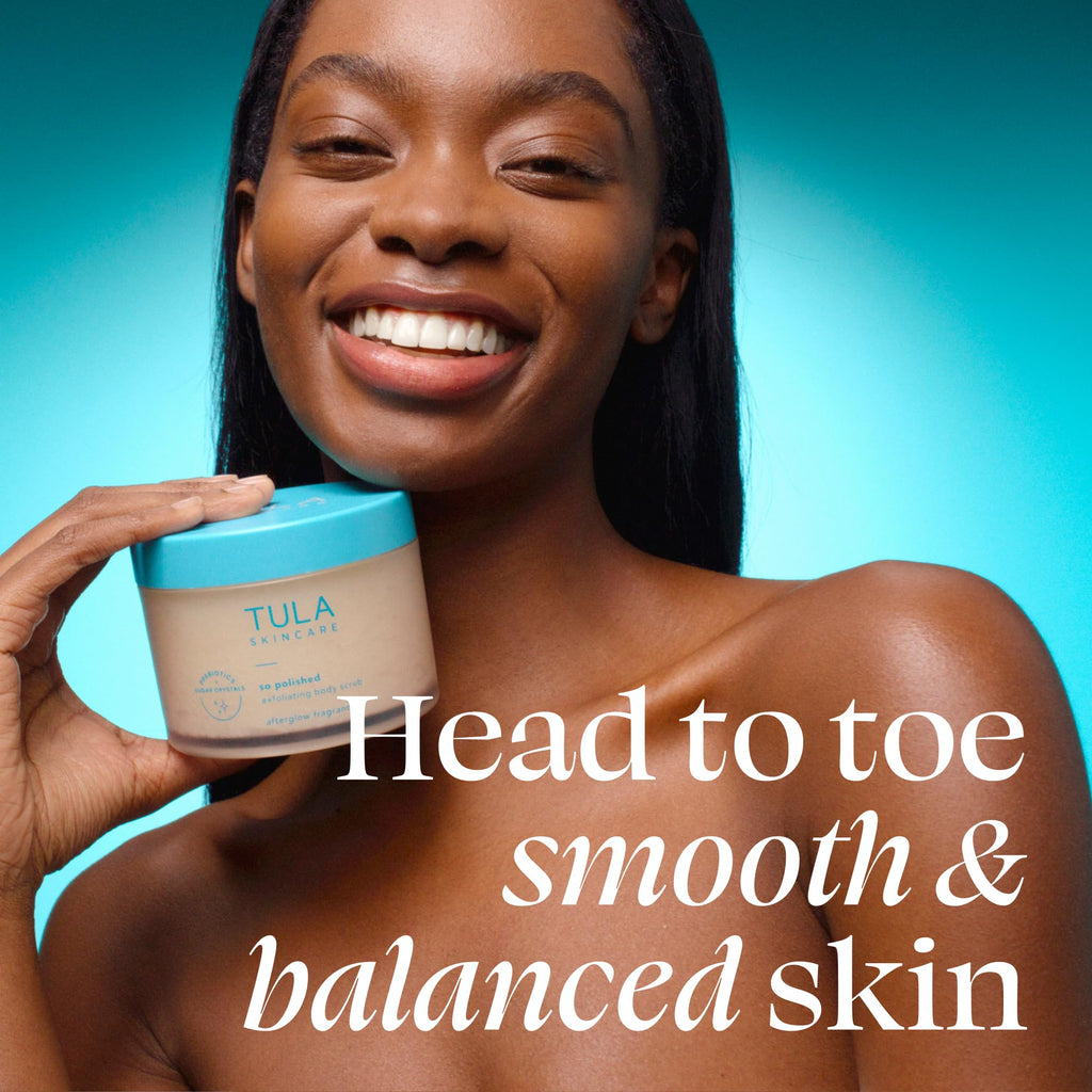 TULA Skin Care So Polished Exfoliating Body Scrub - Gently Exfoliates with Prebiotics, Coconut Oil, and Sugar for Reviving Exfoliation and Glow, 9.0 OZ