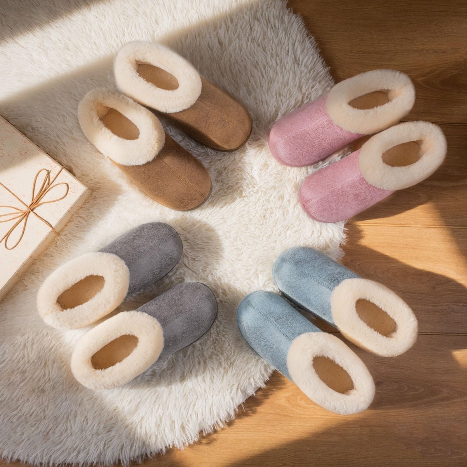 EverFoams Women's Microsuede Cozy Memory Foam Winter Slippers with Fuzzy Faux Fur Collar and Indoor Outdoor Rubber Sole (Gray, Size 9-10 M US)
