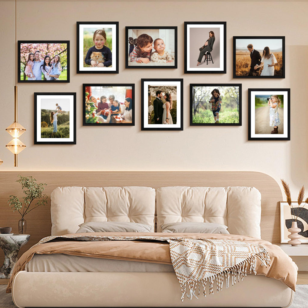 FIXSMITH 8x10 Picture Frame Set of 2, Photo Frame with HD Plexiglass, Display Pictures 5x7 with Mat or 8x10 Without Mat Multi Picture Frames Collage for Tabletop or Wall Display, Black