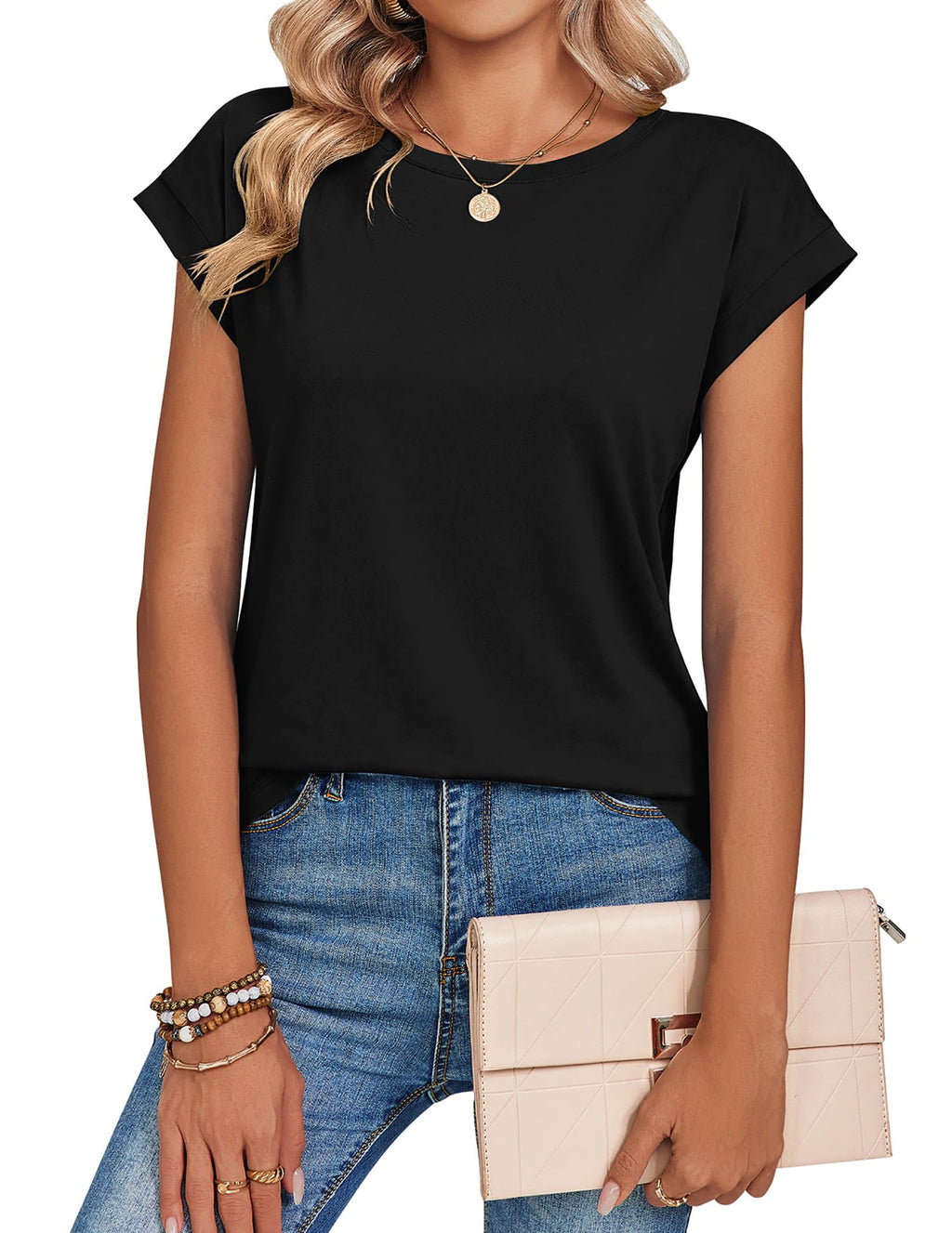 Zeagoo Short Sleeve Shirts for Women Casual Tshirts Shirts Business Dressy Spring Fashion Outfits Trendy Clothes Black