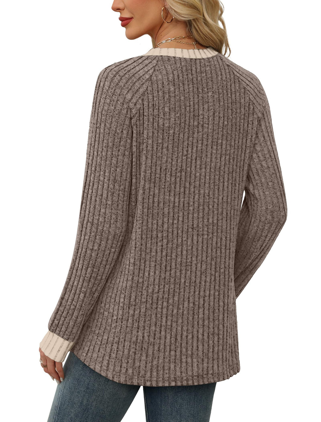 WIHOLL Sweaters for Women Winter Clothing Long Sleeve Shirts For Womens Top Boho Business Casual Outfits Fall 2025 2026 Chocolate Brown Plus Size Spring Clothes Lightweight Cute Trendy