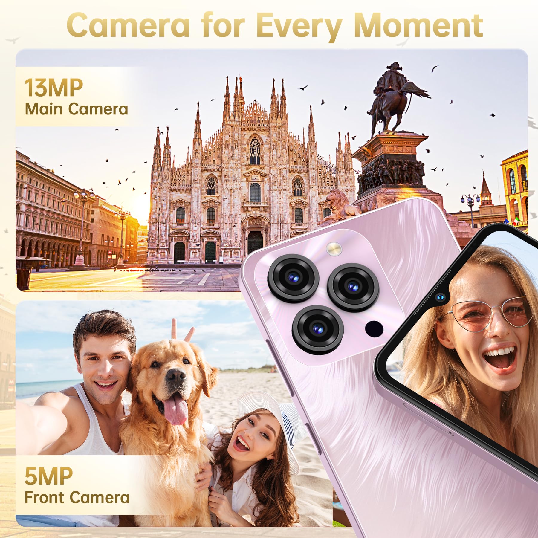 OUKITEL C3 Android 16 Cell Phone Unlocked-16GB RAM+128GB/TF 1TB ROM Smartphone, 5000mAh Battery, 6.52'' Waterdrop Screen, 13MP+5MP Camera, 4G Dual SIM Android Phone, Face ID/3.5mm Jack/GPS/BT5.0, Blue