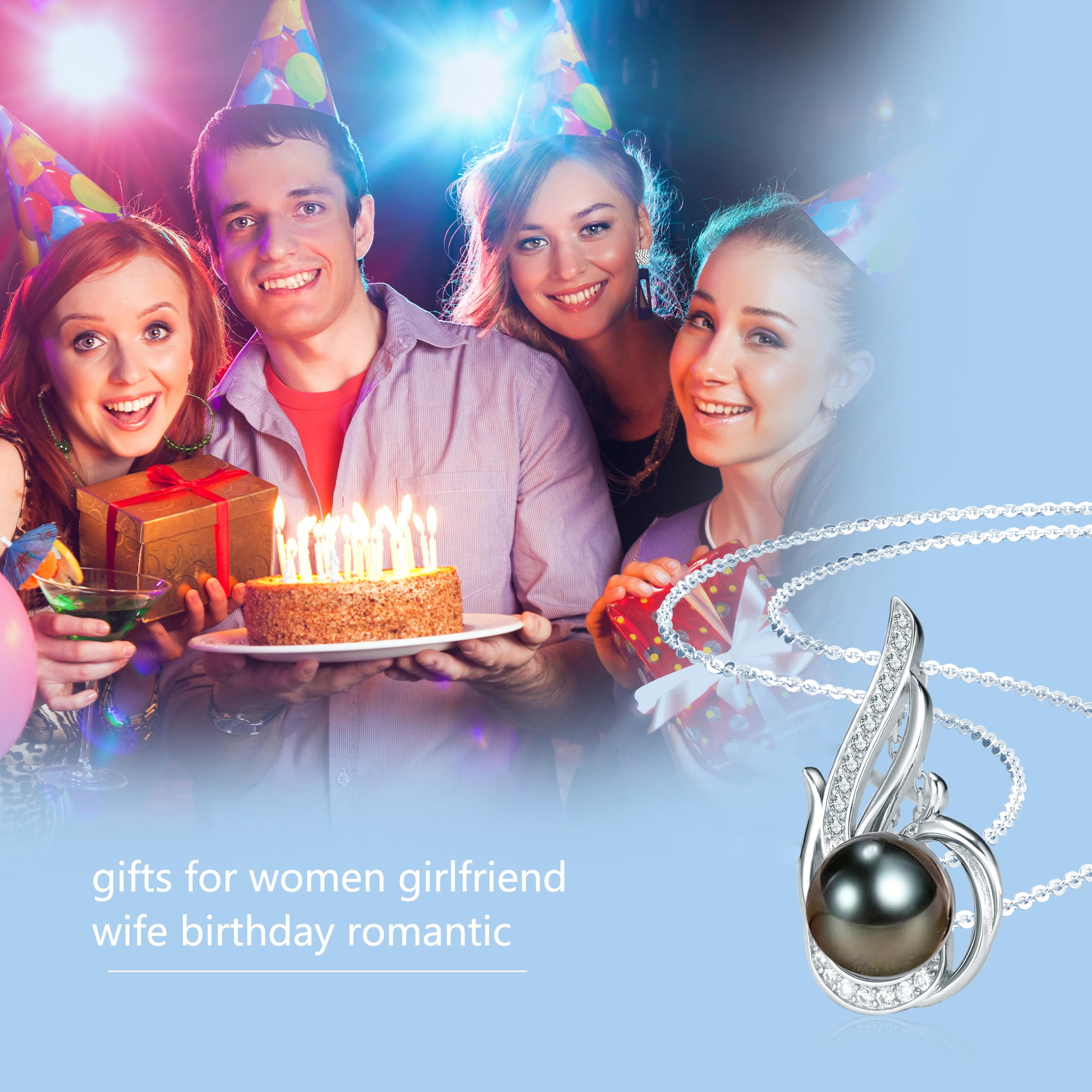 Tahitian Black Pearl Necklaces for Women-Pearl Phoenix Pendant-Christmas Mothers Day Valentine's Day Gifts Wife Mom Grandma Girlfriend Daughter Her Best Friend Birthday Anniversary Fine Jewelry