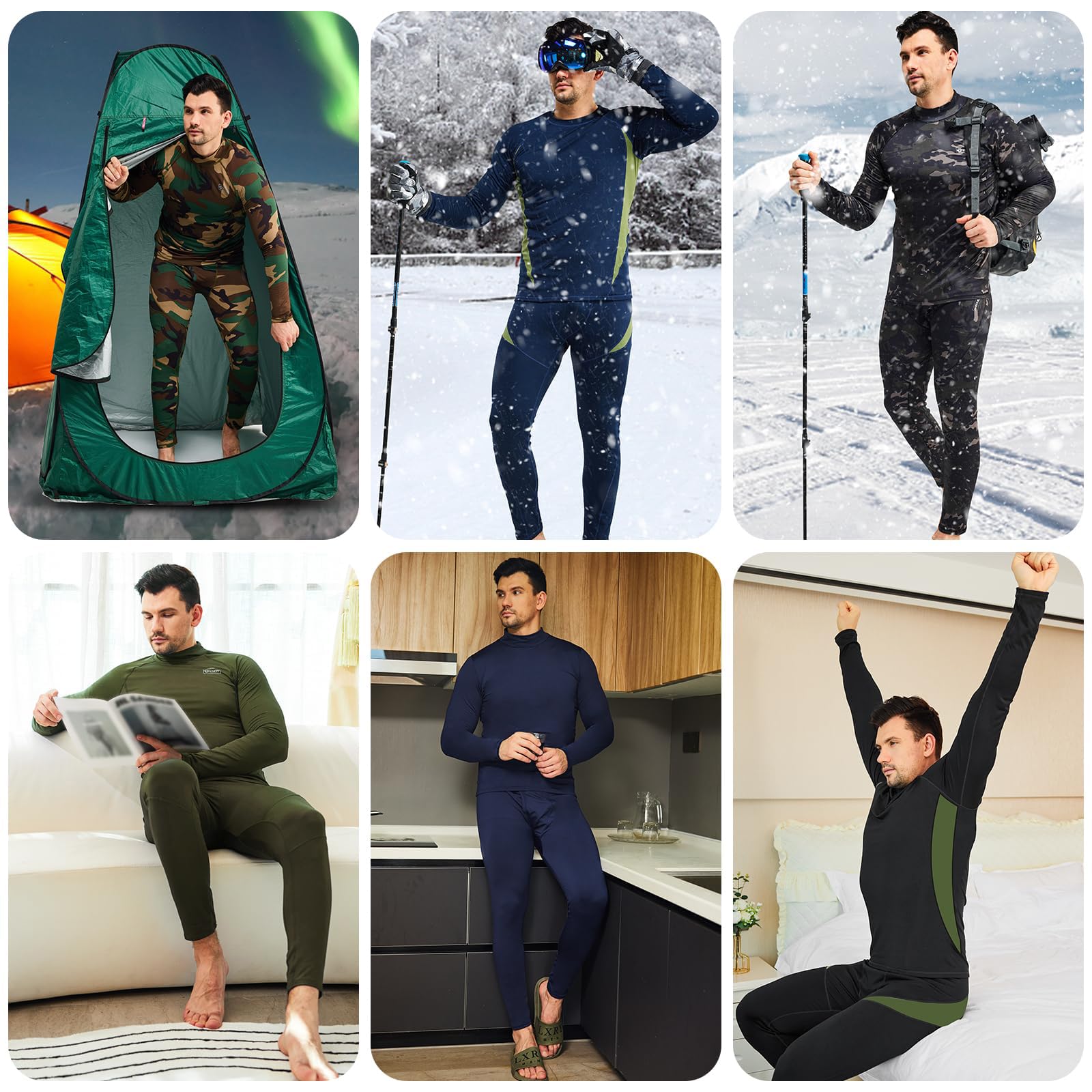 romision Thermal Underwear Long Johns for Men Fleece Lined Base Layer Cold Weather Hunting Gear Bottom and Top Set