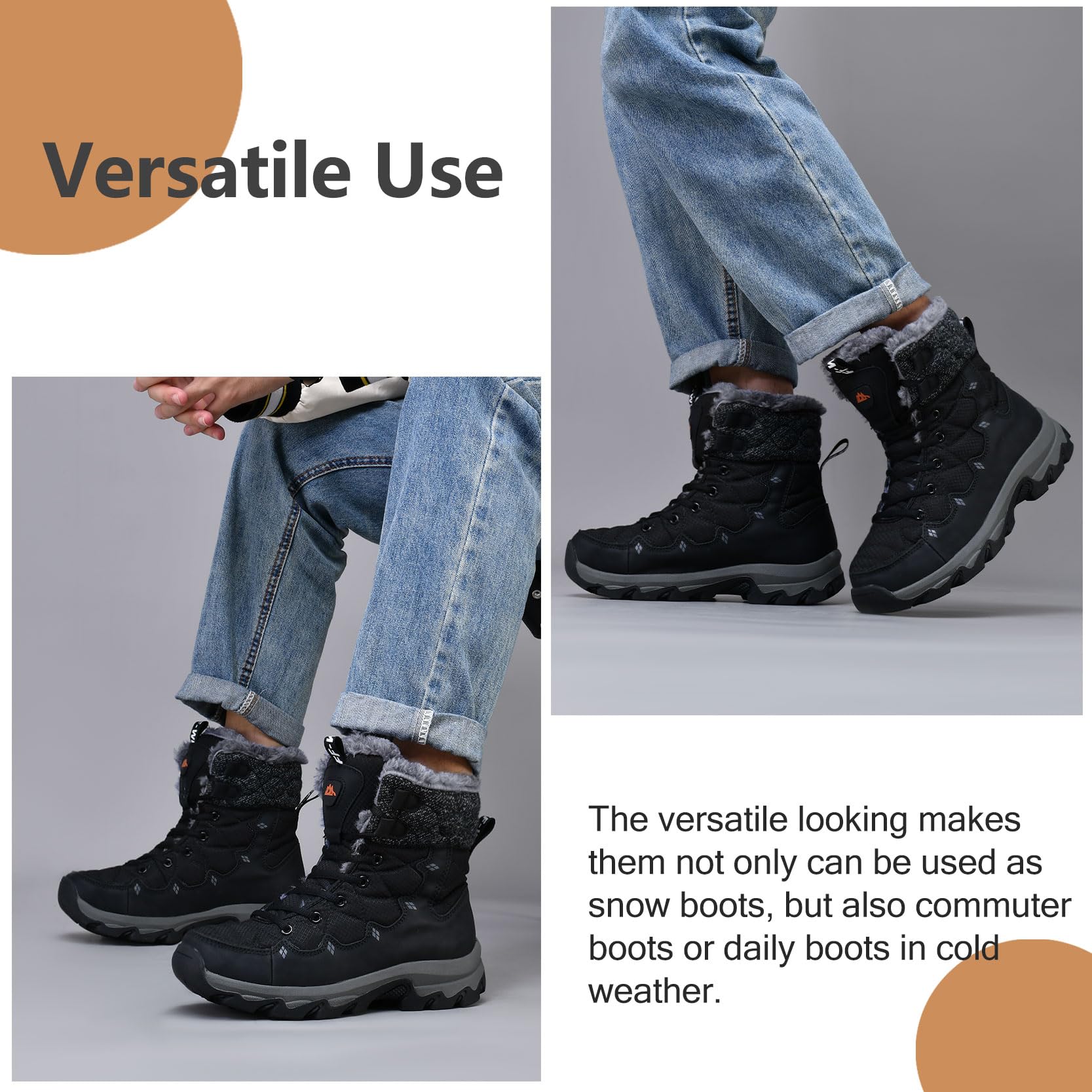 TRAILBLITZ Men's Winter Snow Boots Water Resistant Non Slip Warm Outdoor Lightweight Comfortable Durable 7.1 IN Height Hiking Shoes (10 Men, Black)