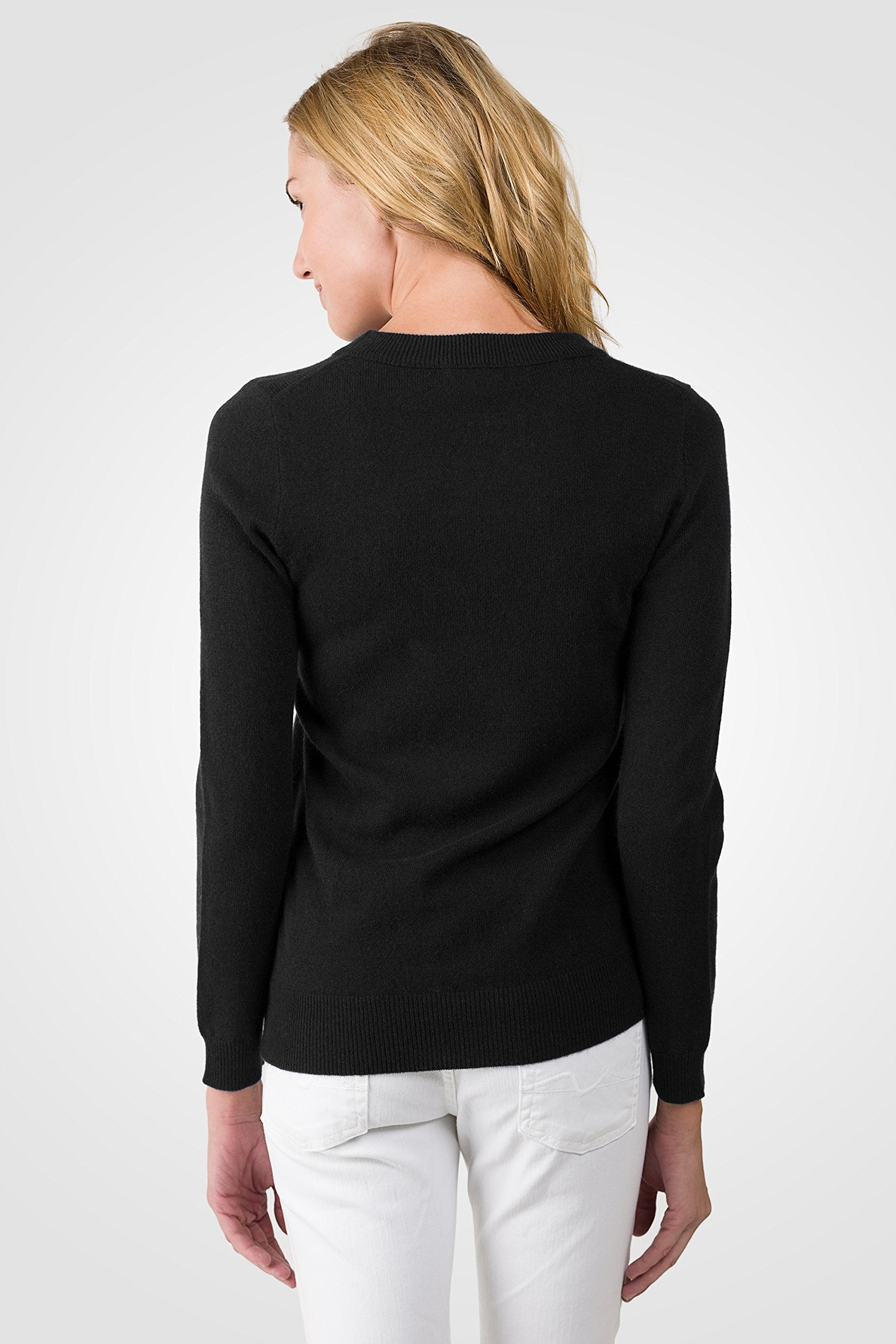 JENNIE LIU Women's 100% Pure Cashmere Crew Neck Sweater, Tight Knit Cozy Soft Hand Washable Long Sleeve Pullover (Small, Black)