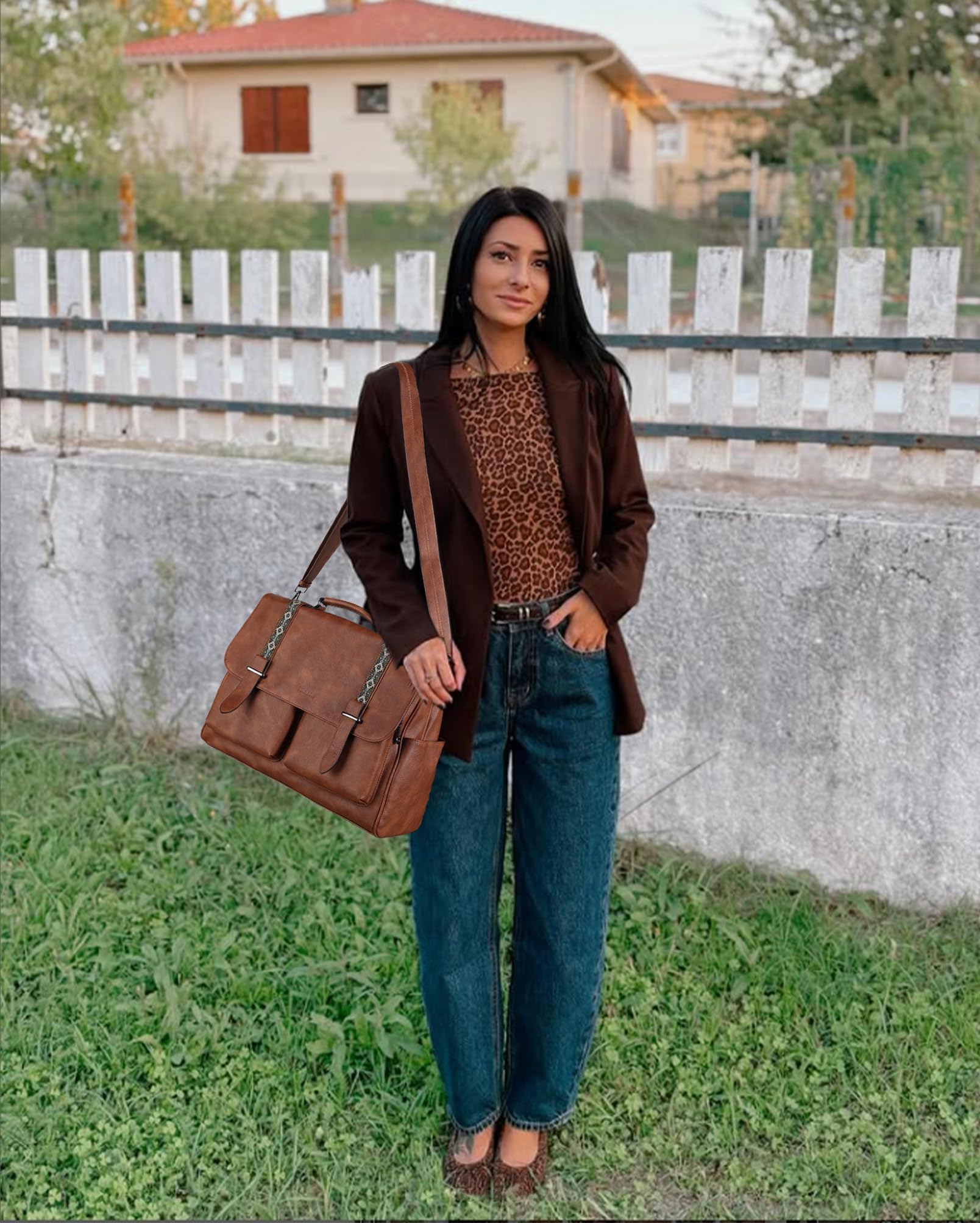 FADEON Messenger Bag for Women, Designer Leather Satchel Backpack Purses Large Laptop Briefcase Multi Pocket Shoulder Bags