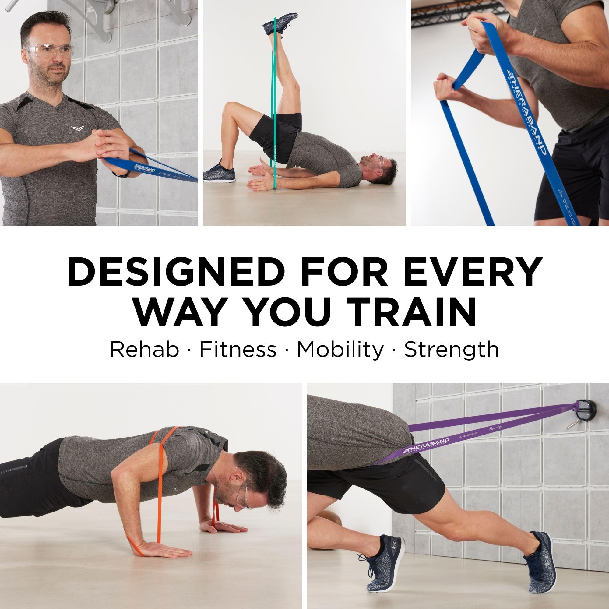 THERABAND High Resistance Bands, Set of 2 Elastic Super Bands for Improving Flexibility, Injury Rehab, & Full Body Workouts, Heavy Duty Stretch Bands for Lifting, 1 Light & 1 Medium Band