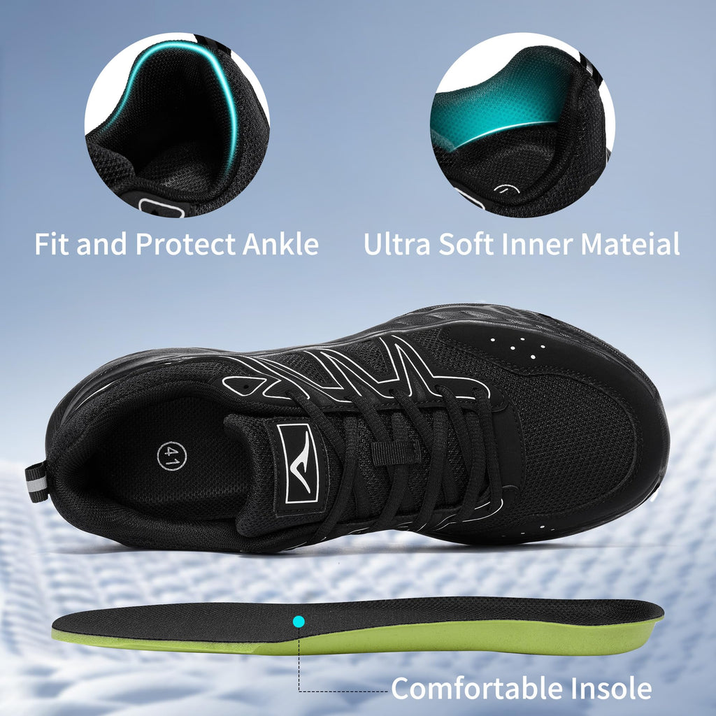 Ablanczoom Men's Walking Shoes Comfortable Breathable Non Slip Lightweight Sneakers for Gym Workout Casual Athletic All Black