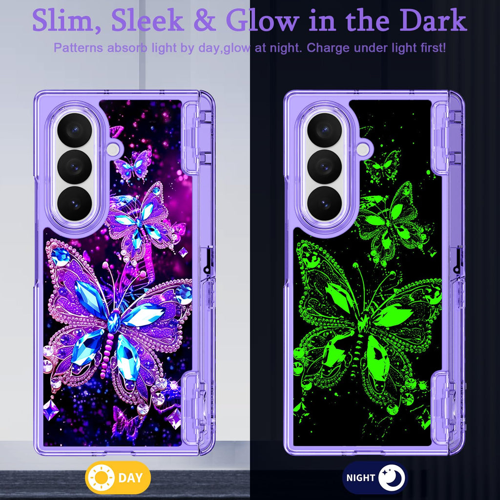 Miqala for Galaxy Z Fold 8 Ultra Case,[Glow in The Dark][Compatible with Magsafe][Hidden Stand][Built-in Screen Protector][Hinge Protection] Slim Case for Samsung Galaxy Z Fold 8 Ultra,Butterfly
