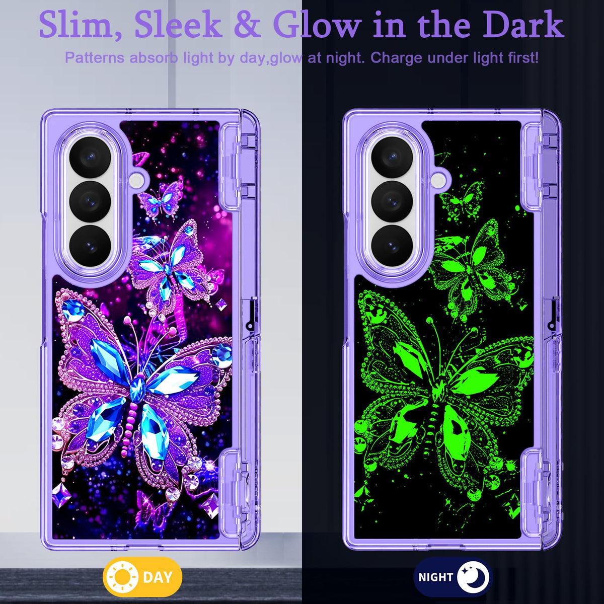 Miqala for Galaxy Z Fold 8 Ultra Case,[Glow in The Dark][Compatible with Magsafe][Hidden Stand][Built-in Screen Protector][Hinge Protection] Slim Case for Samsung Galaxy Z Fold 8 Ultra,Butterfly