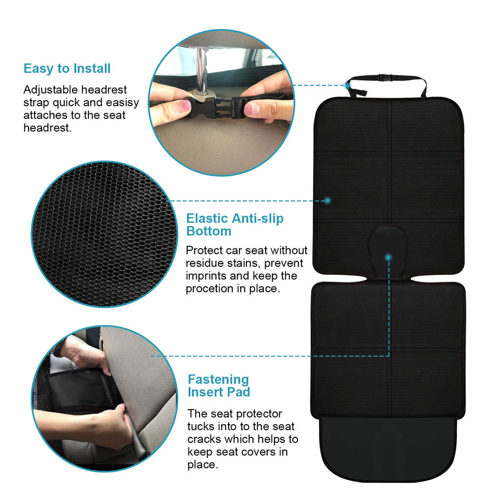 MORROLS Car Seat Protector, 2 Pack Carseat Protector with Thick Padding, Baby/Pets for Child Car Seat-Mesh Pockets-Waterproof-Universal Size(Black)