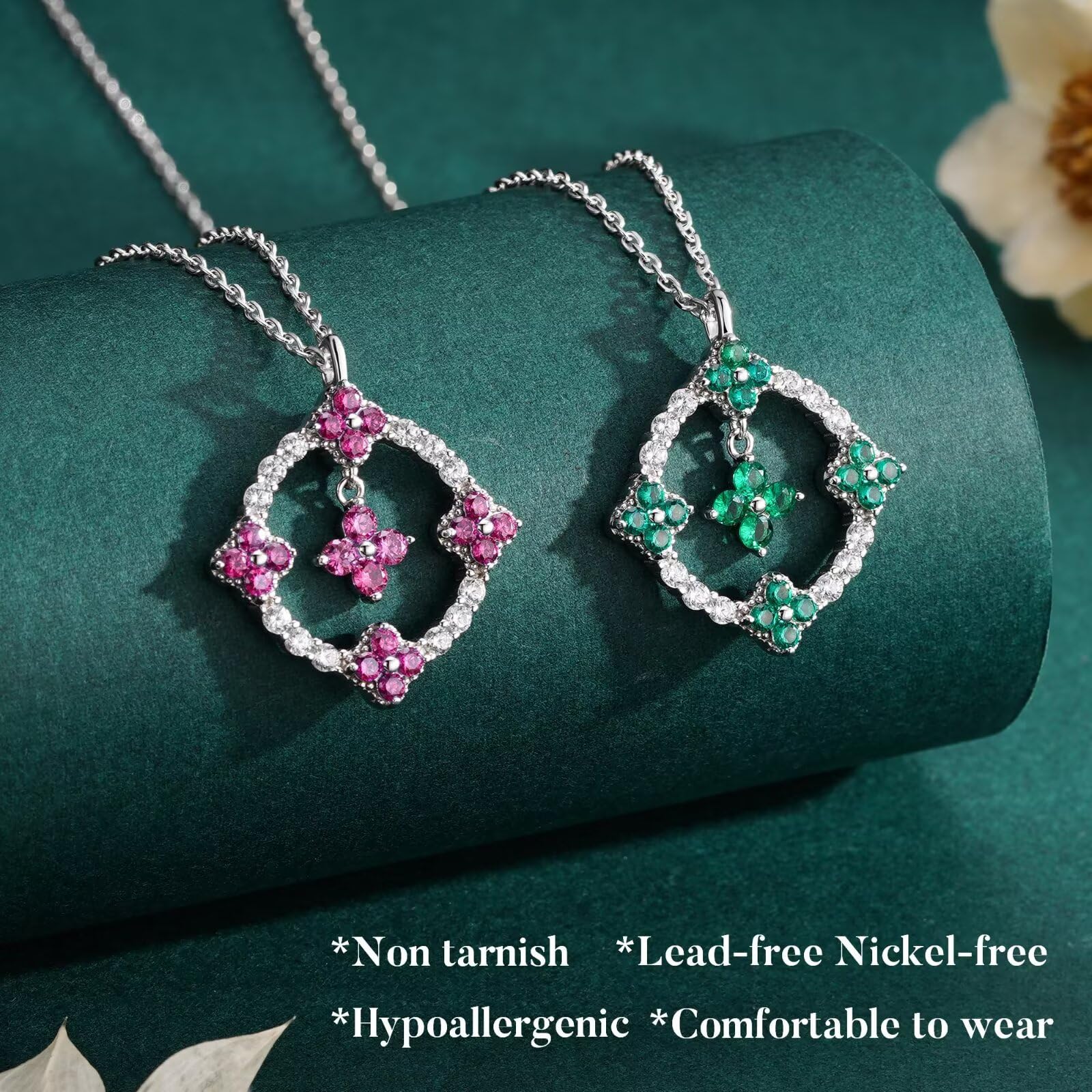 Iefil Mothers Day Birthday Gifts for Mom - Anniversary Mother's Day Jewelry Gifts | Four Leaf Clover Necklace Birthstone Necklace for Women, May Emerald Green Birthstone Clover Necklaces