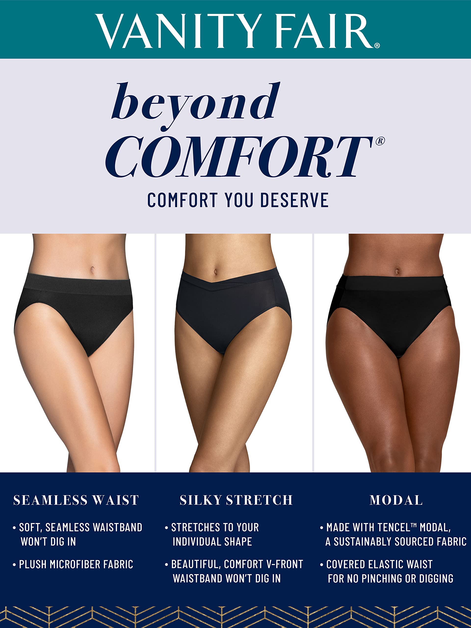 Vanity Fair womens Beyond Comfort Panties Bikini Style Underwear, Modal - Neutral, 6 US