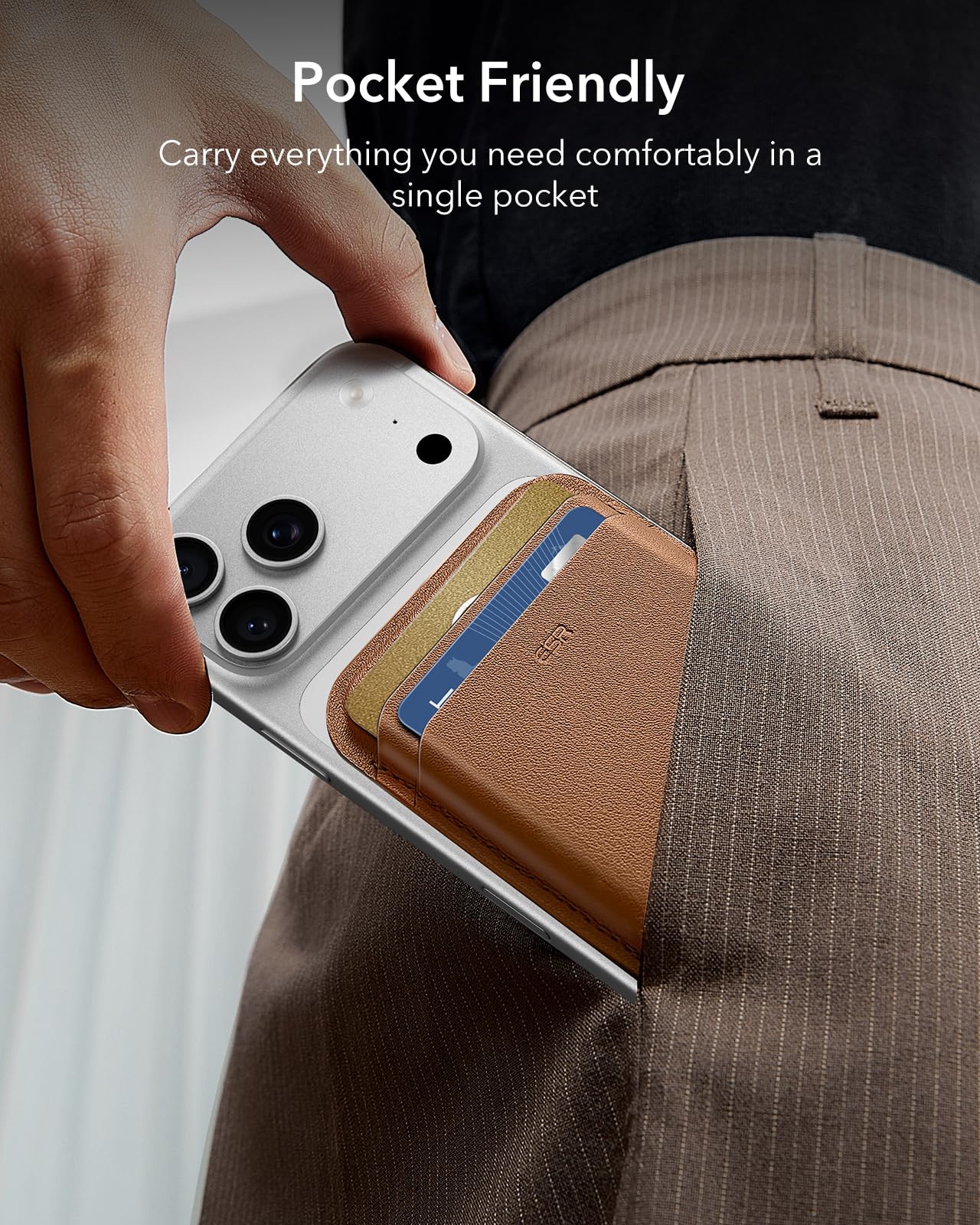 ESR for MagSafe Wallet, 5-Card Holder With RFID Blocking, MagSafe Sticker Included, Slim Magnetic Wallet for iPhone 17/16/15/14/13/12 Series and Selected Samsung Devices, Not for 13/12 Mini, Brown
