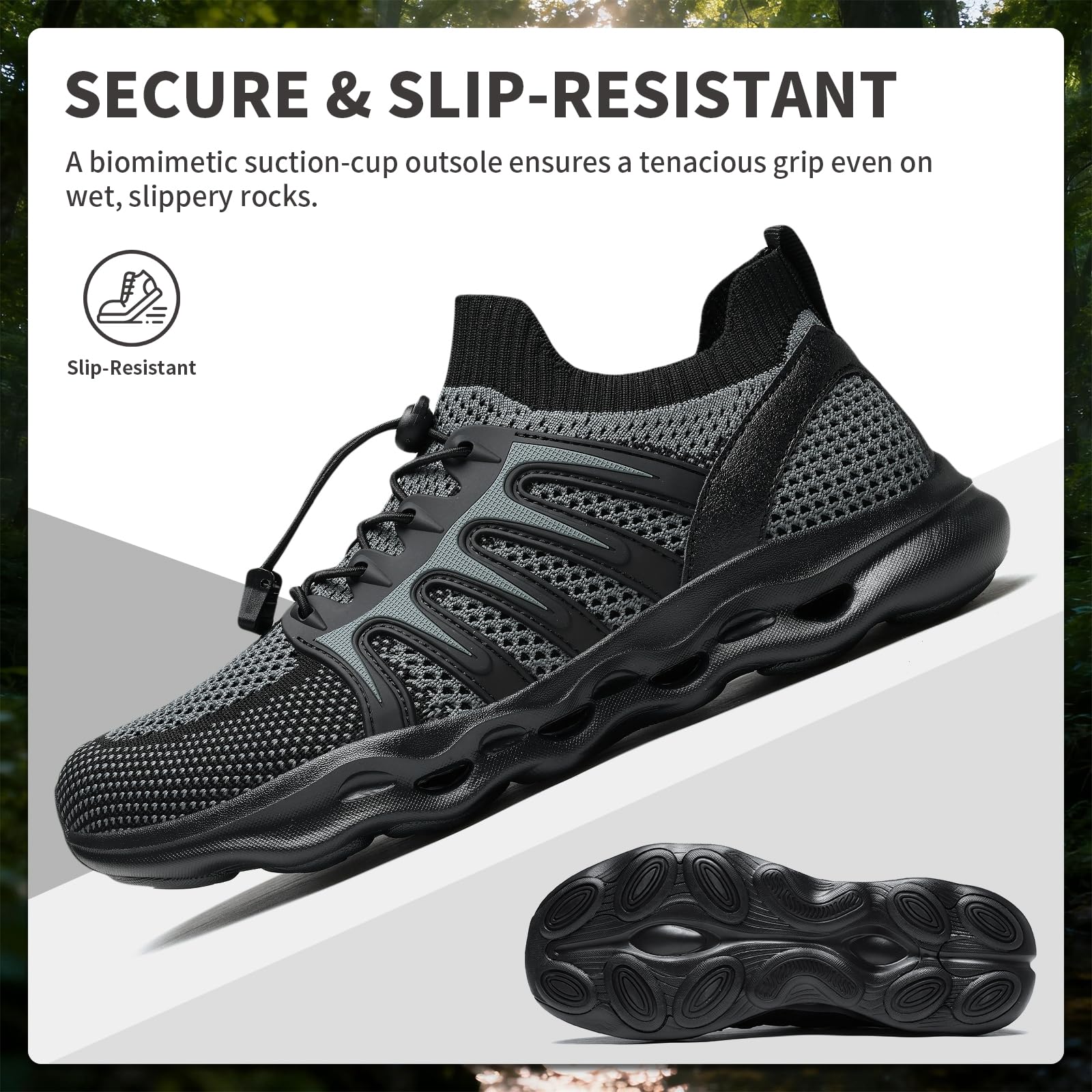 Water Shoes for Men Women Hiking Amphibious Beach Mens Shoes Lightweight Water Sports Shoes for Swimming Fishing Kayaking BlackGrey