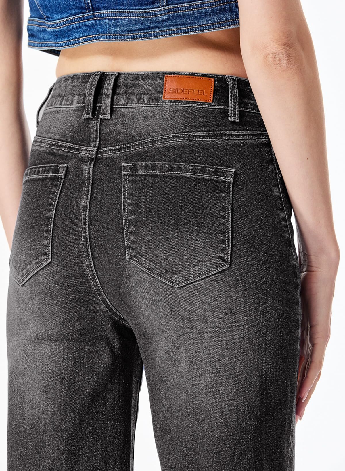 Sidefeel Women's Wide Leg Jeans Casual High Waisted Straight Zimbaplatinum Denim Pants Black Size 10