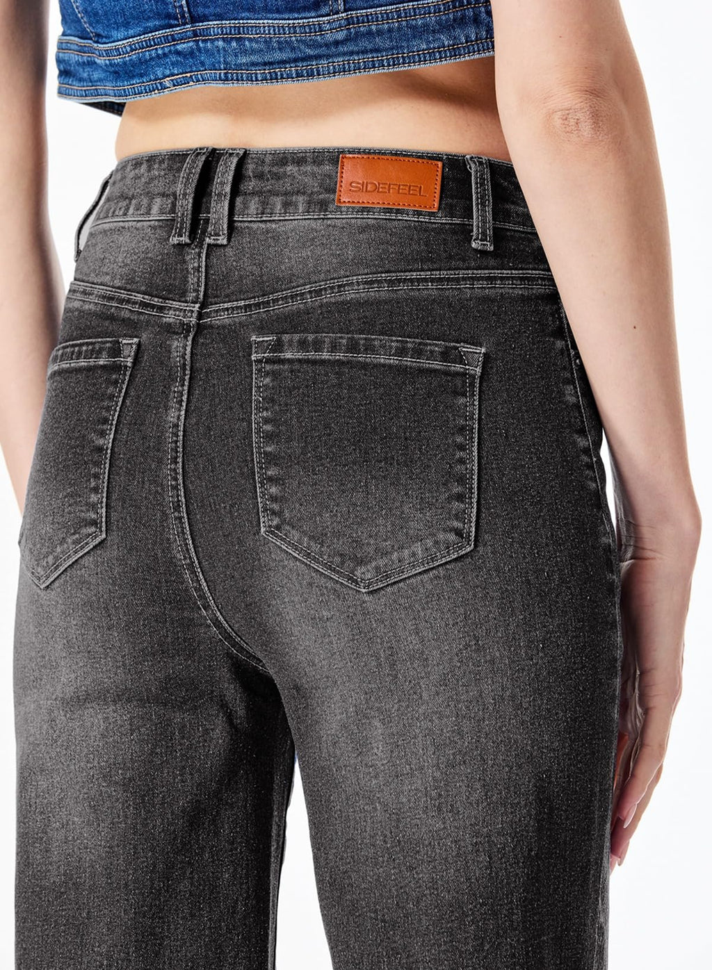 Sidefeel Women's Wide Leg Jeans Casual High Waisted Straight Zimbaplatinum Denim Pants Black Size 2