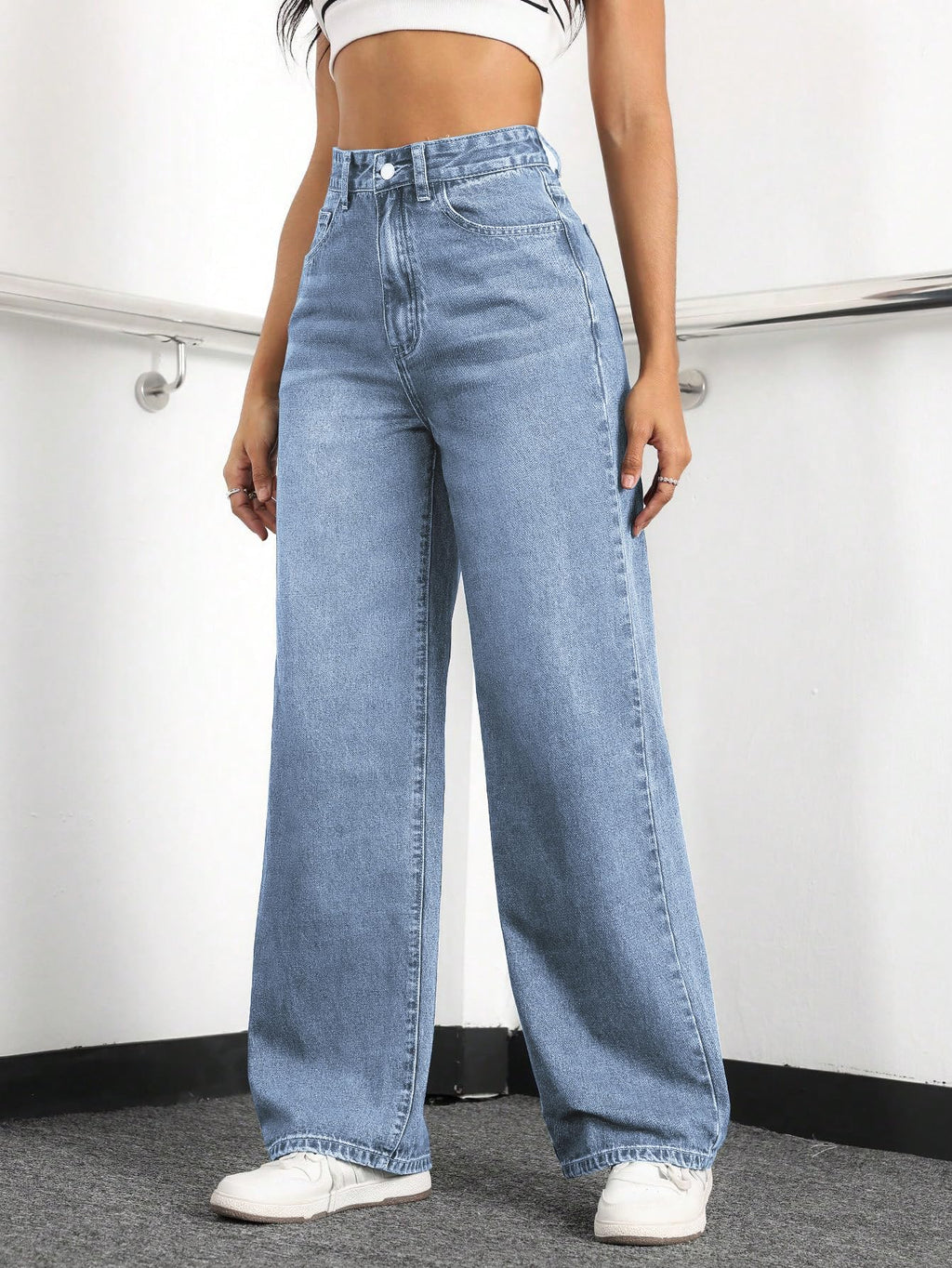 Mars power Straight Leg Jeans for Women,High Waisted Wide Leg Loose Stretchy Boyfriend Denim Pants Baggy Jeans for Women (US, Alpha, Medium, Regular, Regular, Lightblue)