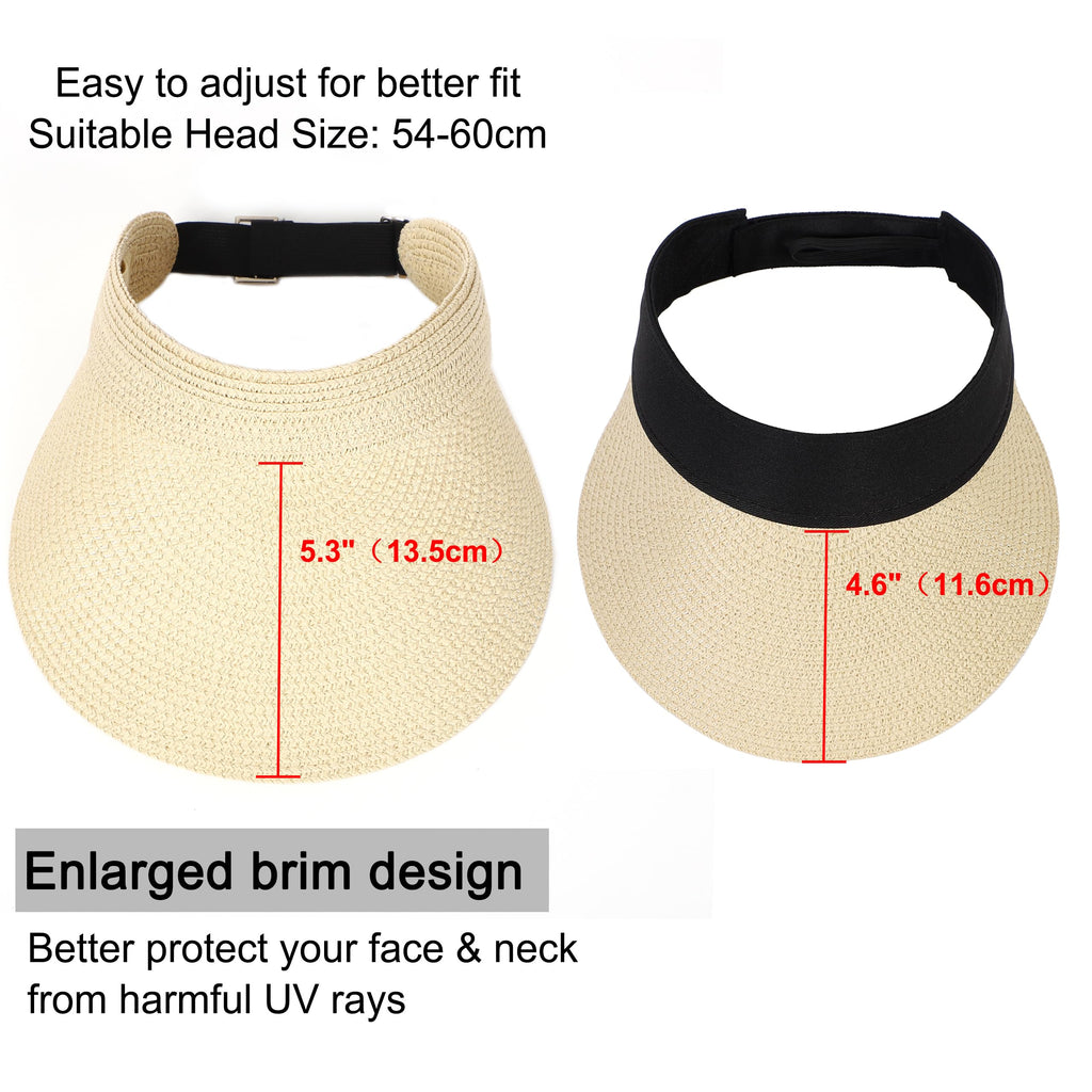 LA CARRIE Wide Brim Straw Visor for Women Sun Hat UV Protection Packable Beach Cap for Summer UPF 50+(Beige)
