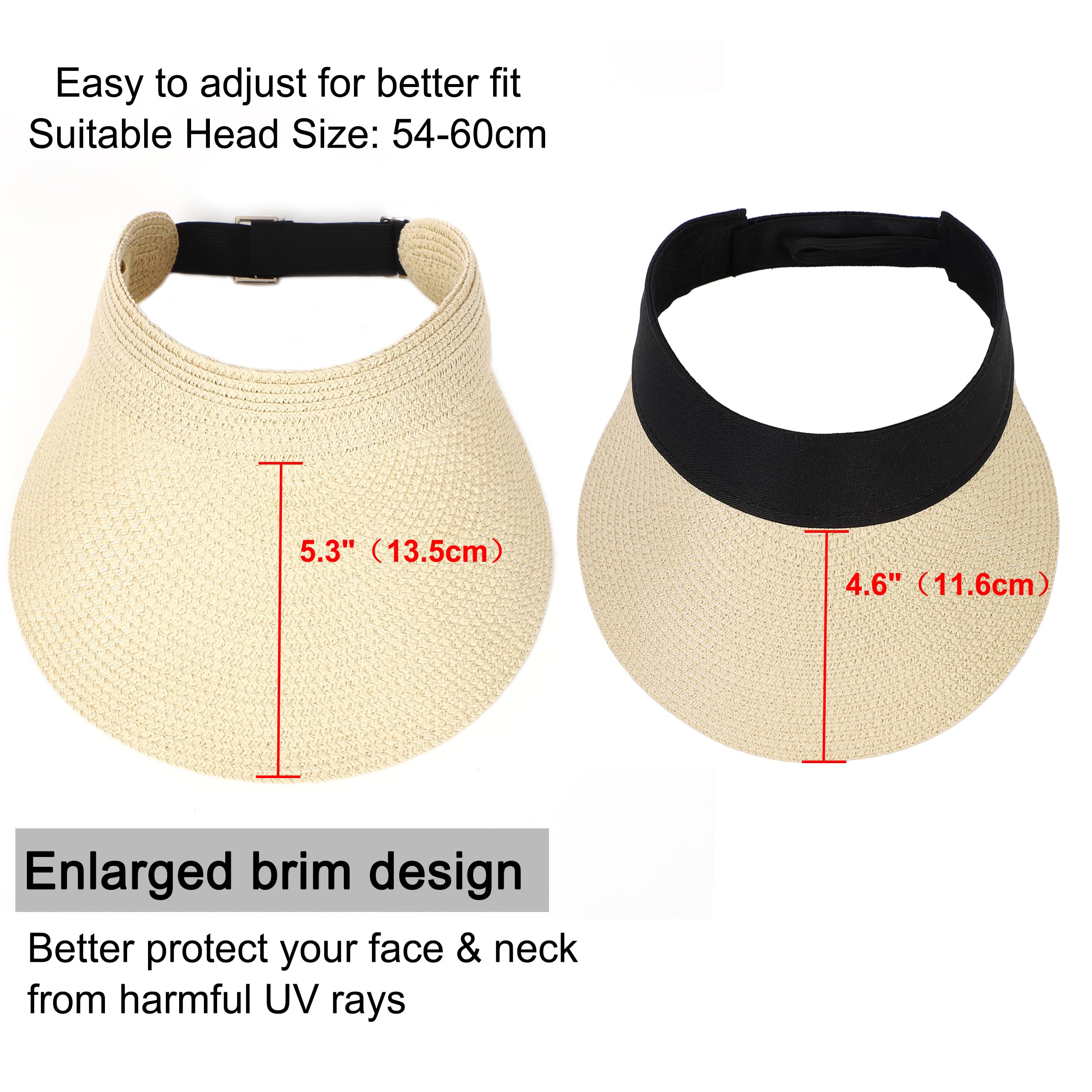 LA CARRIE Wide Brim Straw Visor for Women Sun Hat UV Protection Packable Beach Cap for Summer UPF 50+(Beige)