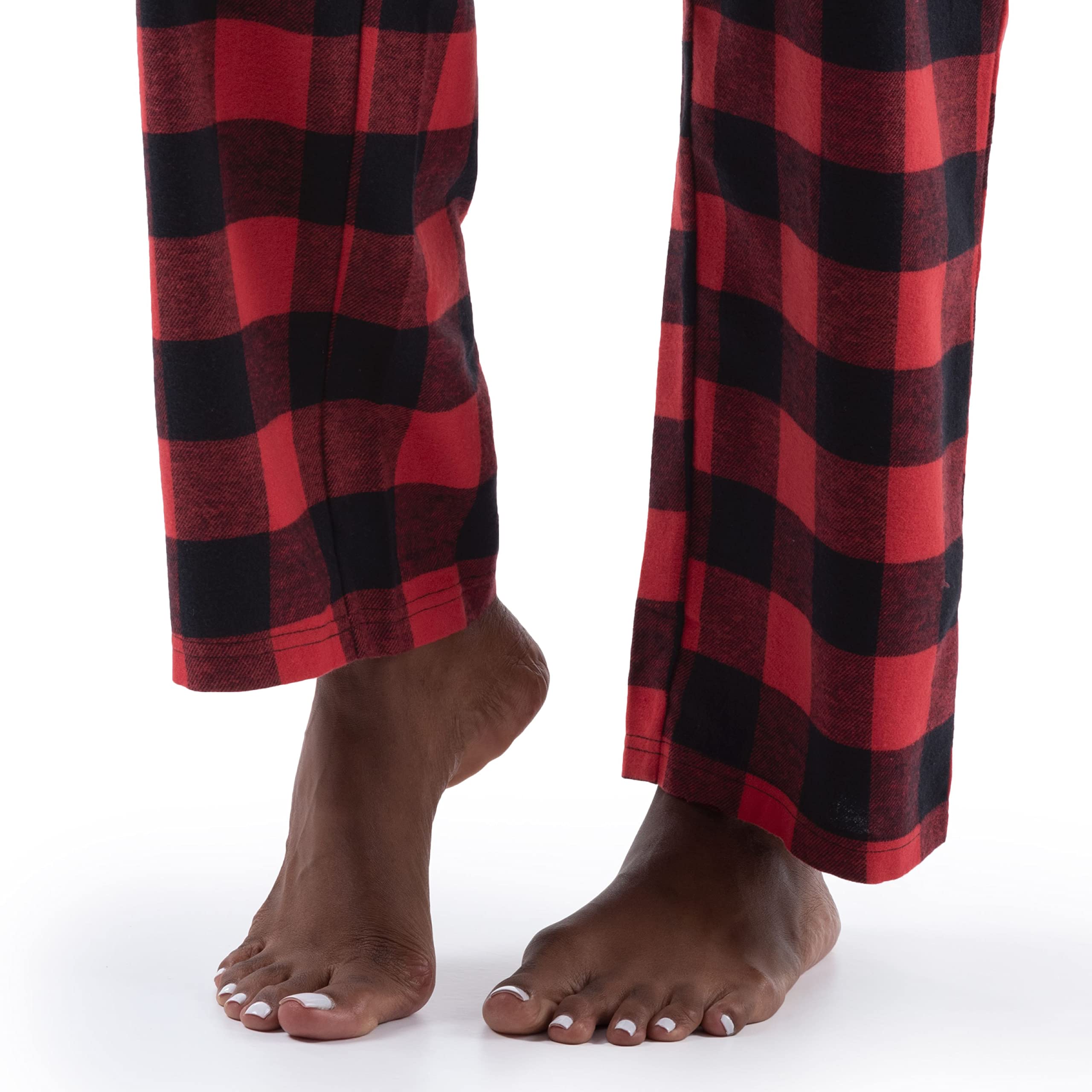 Fruit of the Loom Women's Waffle V-Neck Top and Flannel Pant Sleep Set, Radiant Red/Buffalo Check, X-Large