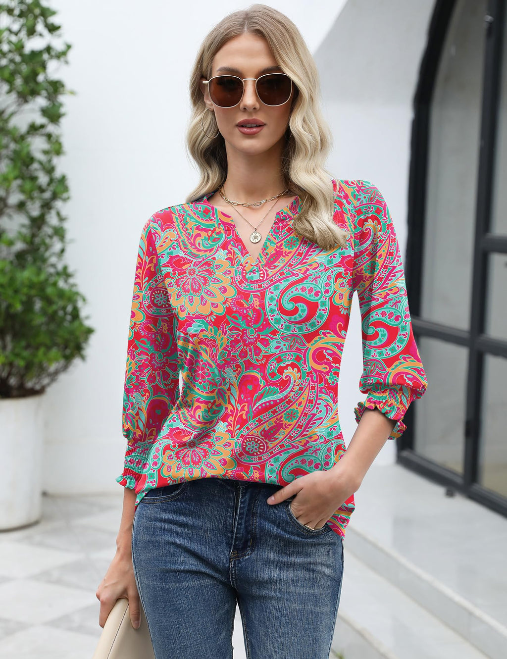 LOMON Women's 2026 Fashion Tops 3/4 Length Sleeve Business Casual Blouses Summer Tees Shirts