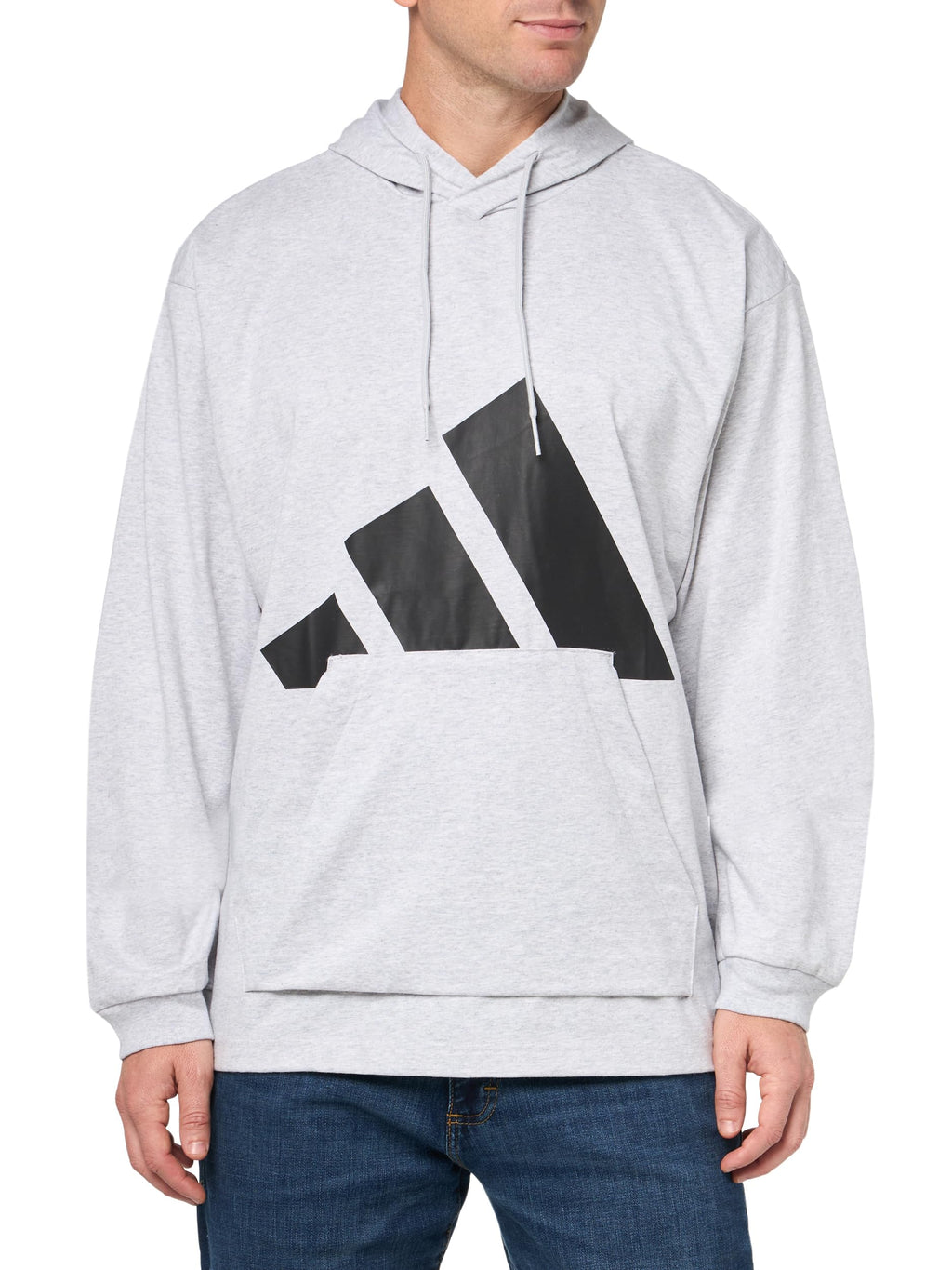 adidas Men's Essentials Big Logo Single Jersey Sportswear Hoodie, Light Grey Heather/Black, Large