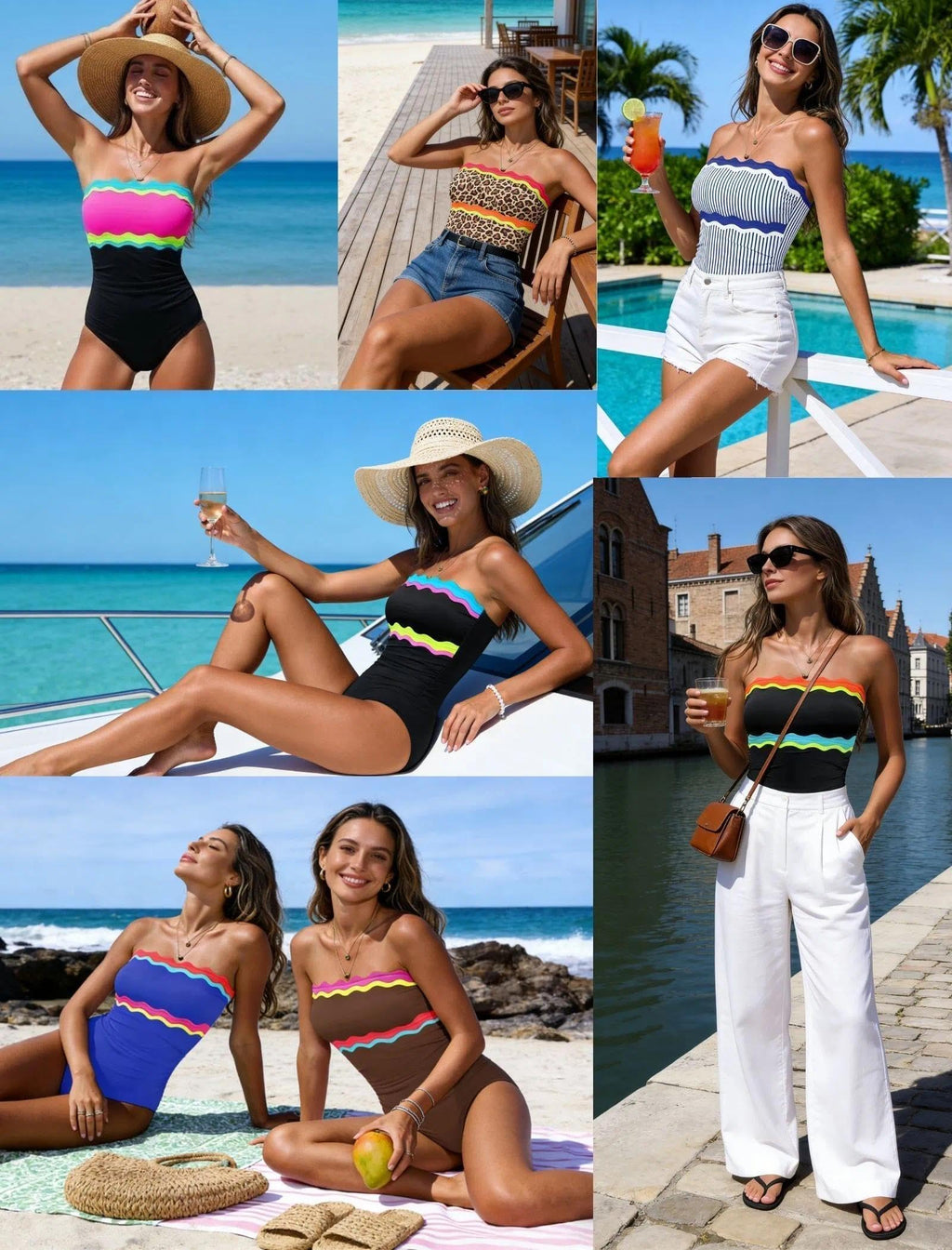 popvil One Piece Swimsuits for Women 2026 Strapless Tummy Control Neon Bandeau Bathing Suits, Pink, 2X-Large