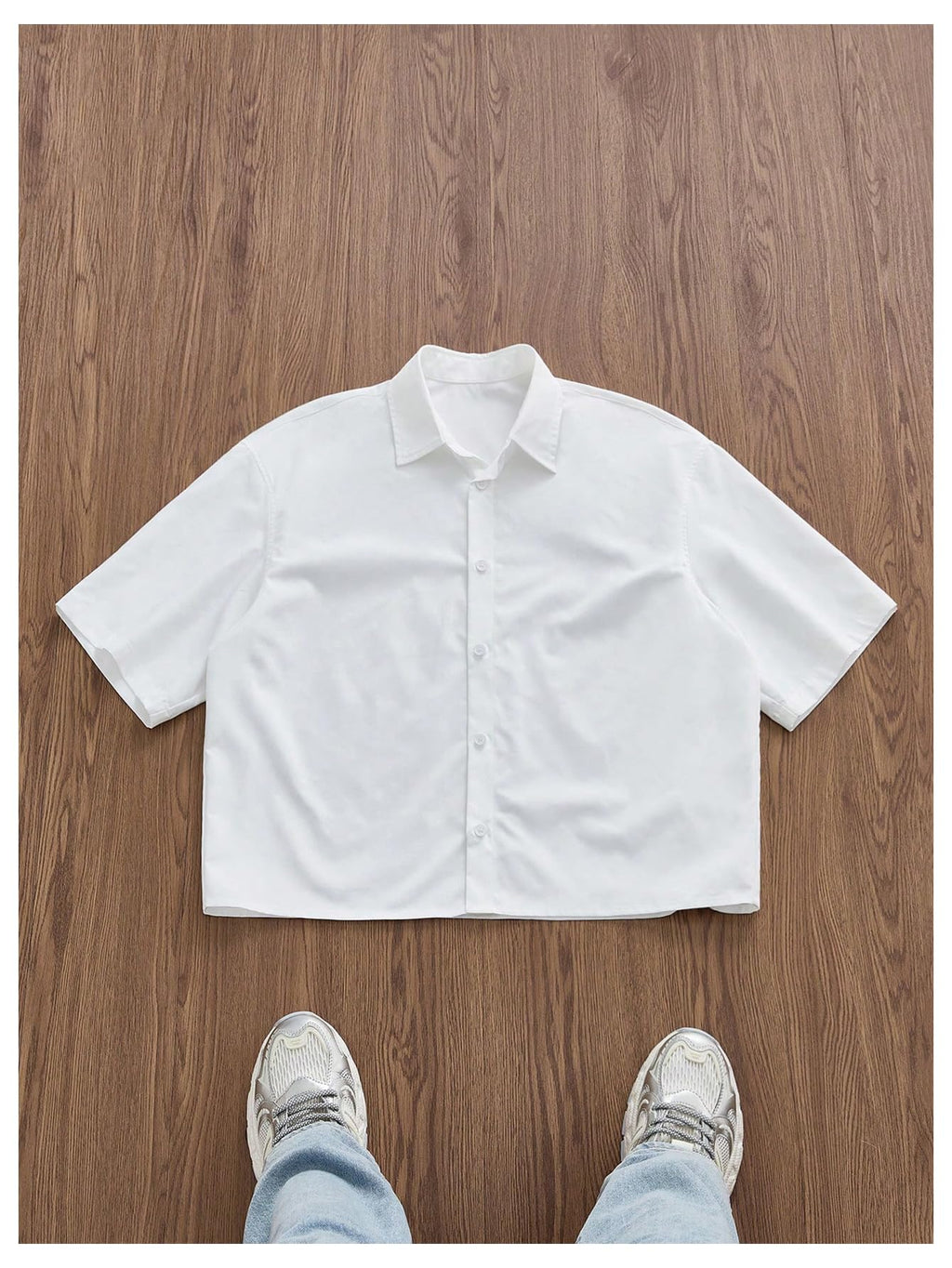 GORGLITTER Men's Letter Graphic Boxy Cropped Shirt Button Down Short Sleeve Loose Fit Streetwear Tops Y2K White Medium