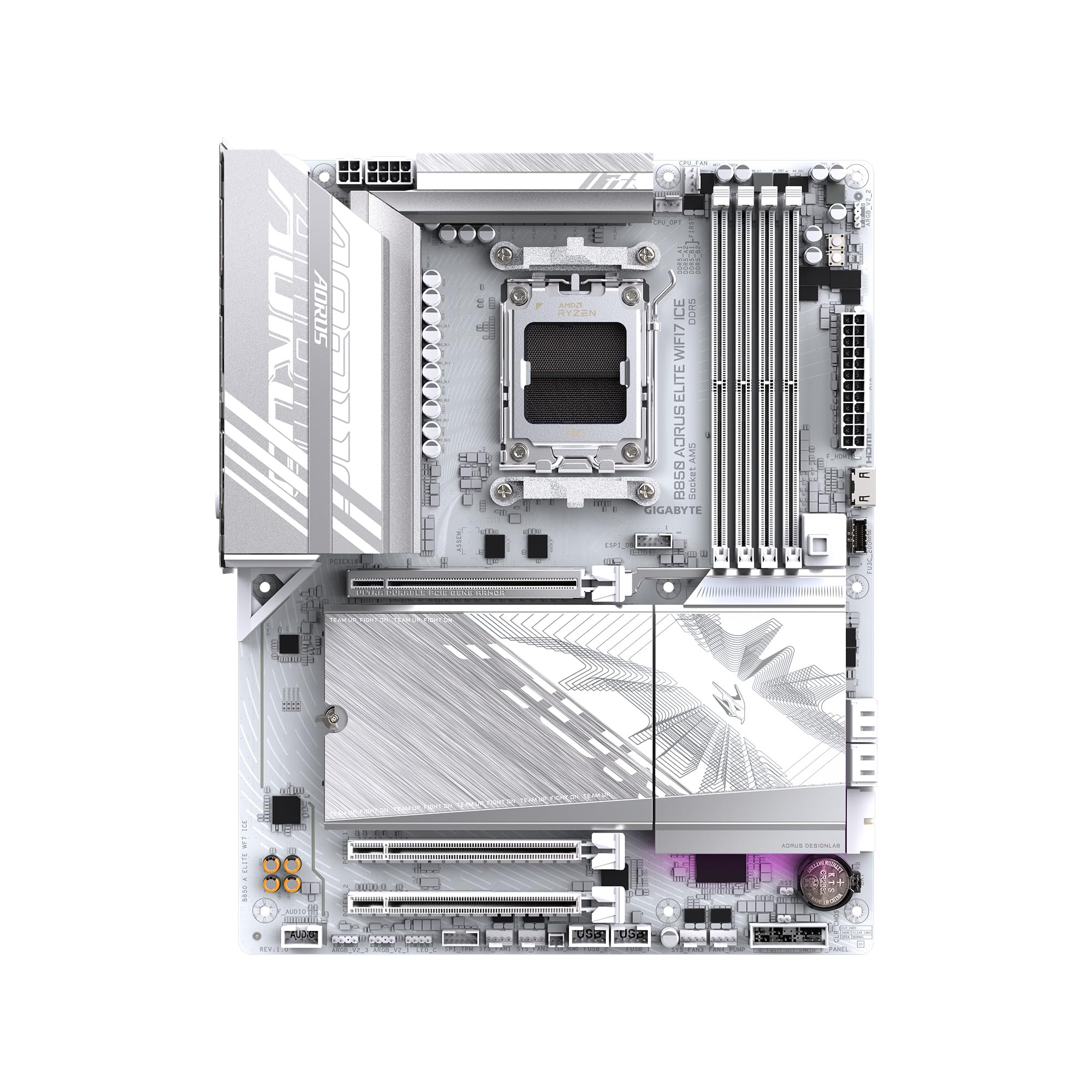 GIGABYTE B850 AORUS Elite WIFI7 ICE AMD AM5 ATX Motherboard, Support AMD Ryzen 9000/8000/7000 Series, DDR5, 14+2+2 Power Phase, 3X M.2, PCIe 5.0, USB-C, WIFI7, 2.5GbE LAN, EZ-Latch, 5-Year Warranty