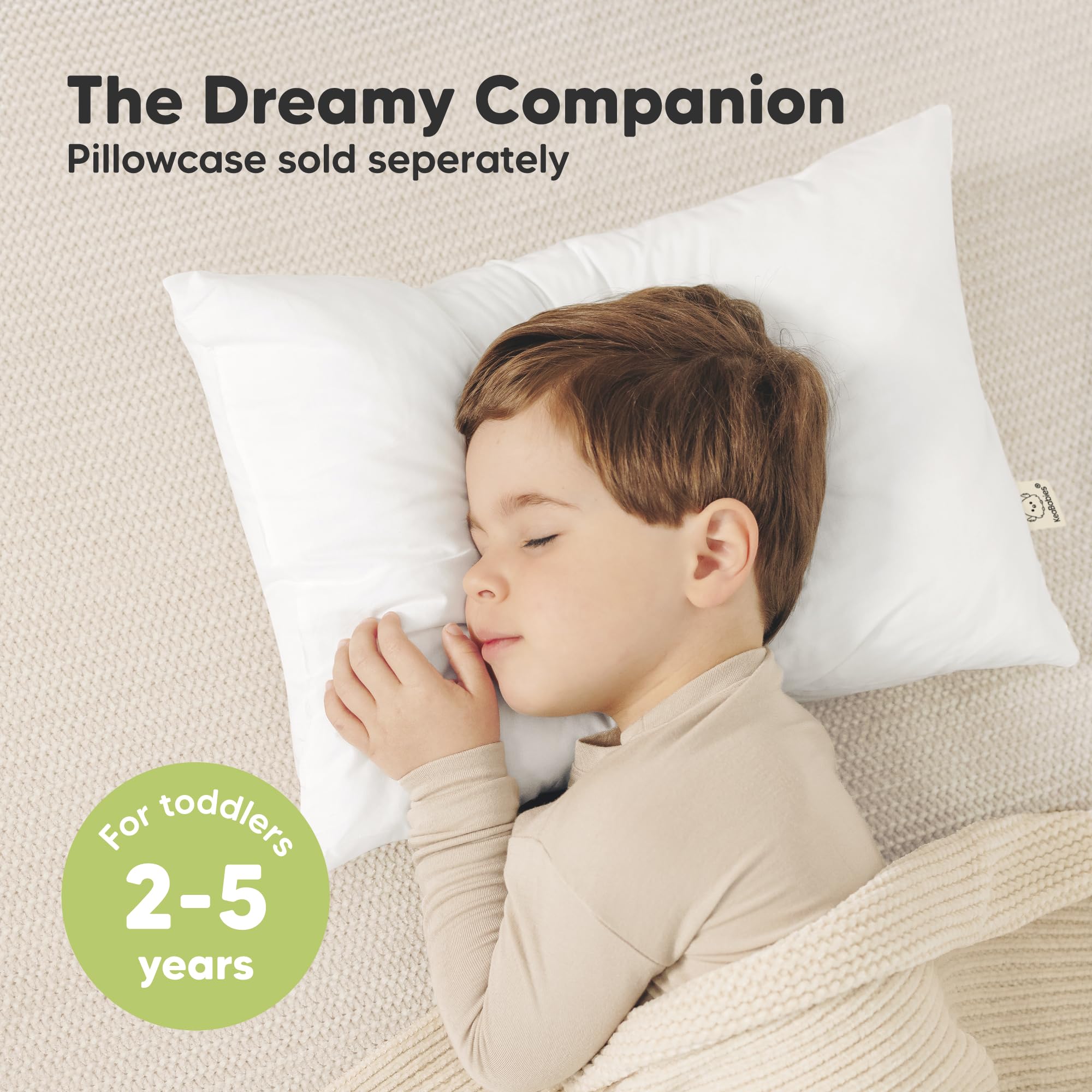 KeaBabies 2-Pack Toddler Pillows 2 Year Old to 5-13x18 Soft Organic Cotton Kids Pillow for Sleeping, Travel, School, Daycare, Nap, Toddler Bed, Machine Washable, Without Pillowcase (Soft White)