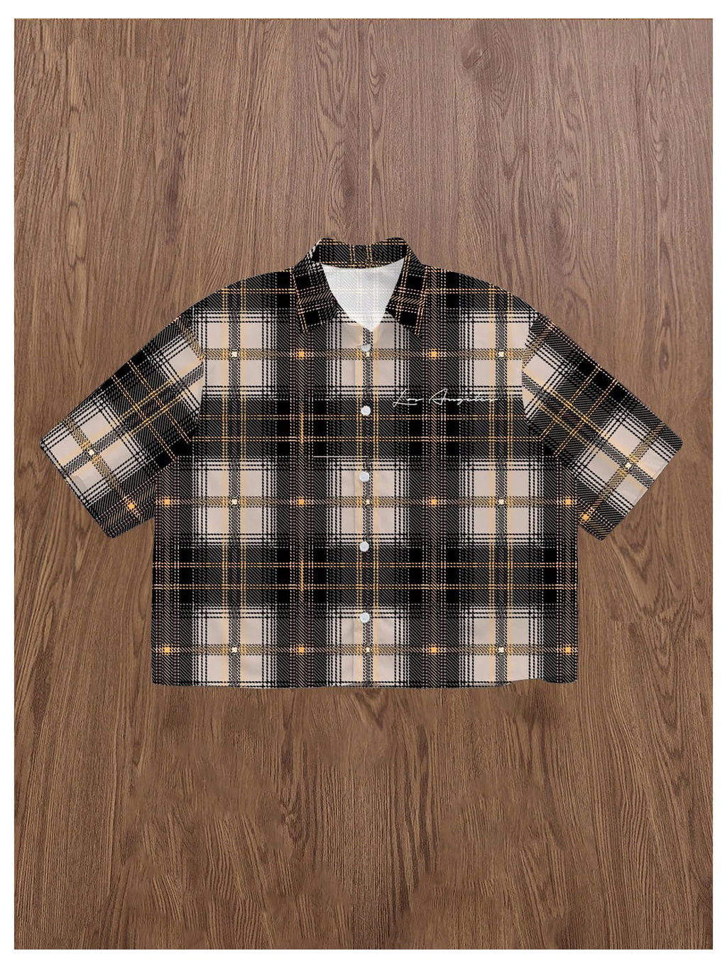 VIPWOLF Men's Plaid Shirts Gingham Short Sleeve Button Down Crop Tee Tops Brown Plaid Large