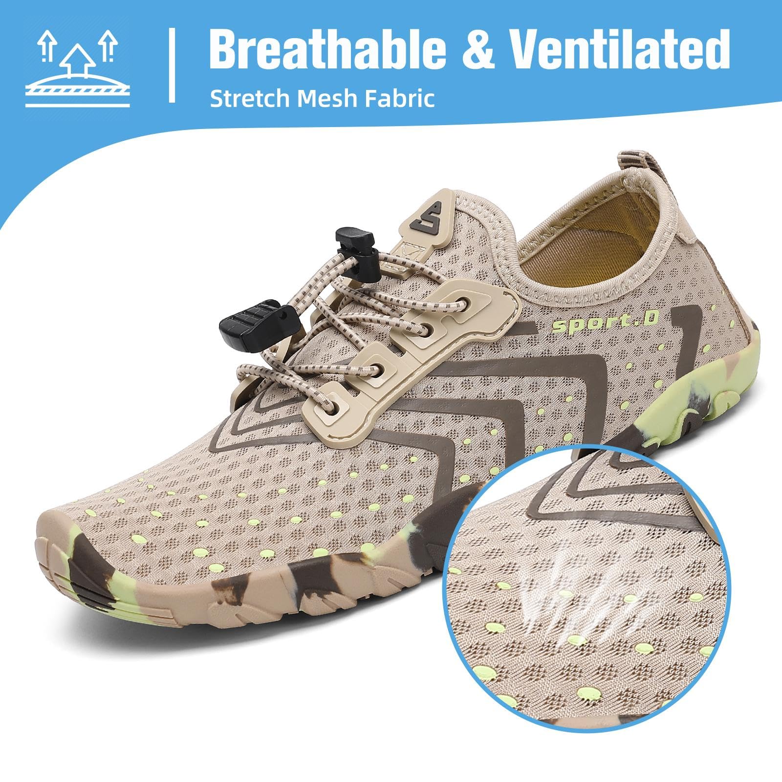 Mishansha Water Shoes for Women Men, Quick-Dry Barefoot Swim Shoes with Drainage Holes, Lightweight Aqua Shoe for Beach Pool River Boating Yoga Walking 6 Women/5 Men Rustic Brown