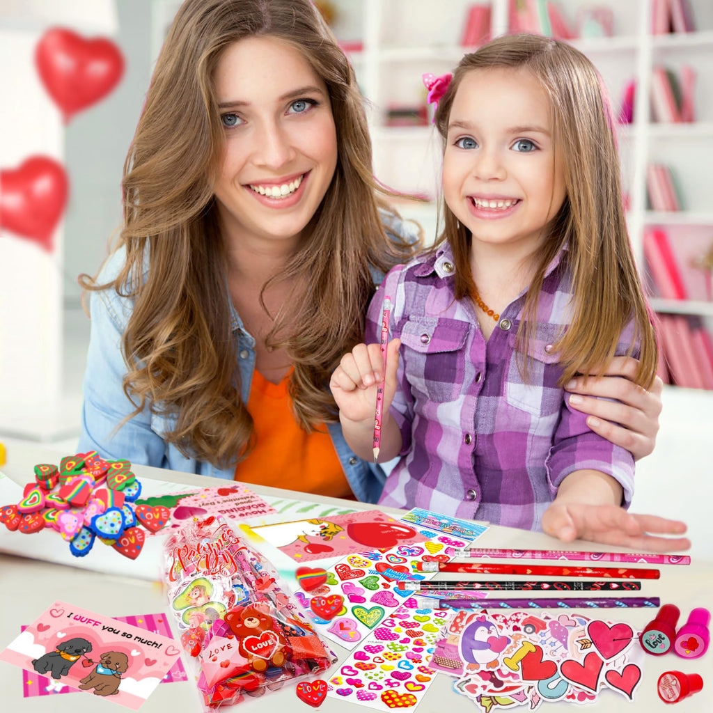Phaorui 268pcs Valentines Day Gifts for Kids Classroom 28 Pack Valentines Goodie Bags Stuffers Valentine Card Gift for Kid Valentine Classroom Party Favors Prizes for Kids Girls