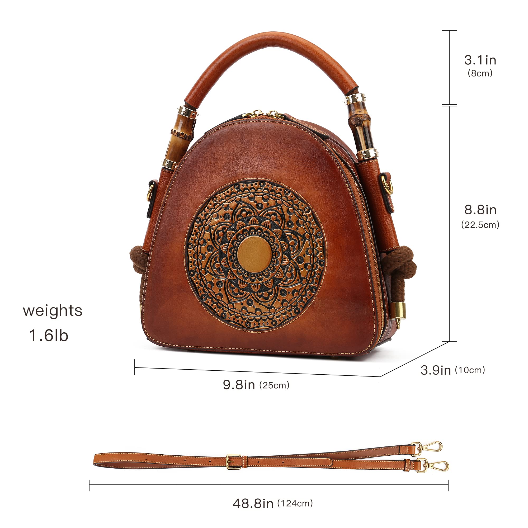 Zhuoliang Genuine Leather Pocketbooks for Women, Retro Organizer Top Handle Satchel Totem Leather Handbag Ladies