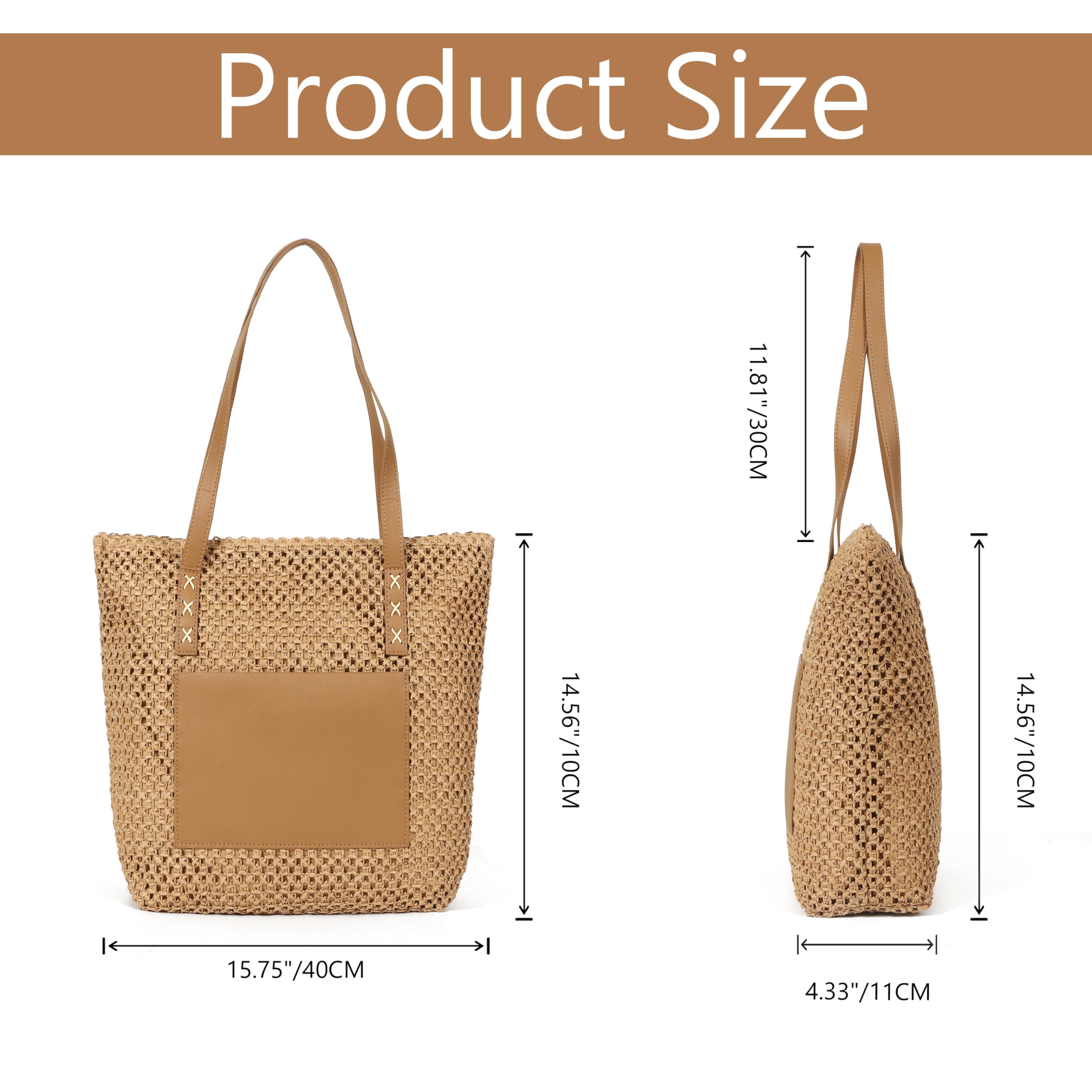LA CARRIE Straw Beach Tote Bags for Women Summer Woven Shoulder Handbags Purse for Vacation Travel(Khaki)