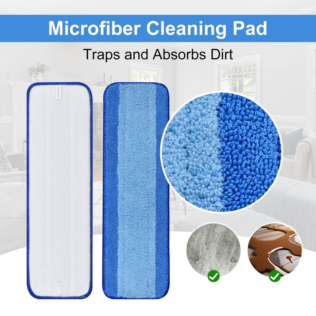 8 Pack Microfiber Cleaning Pad for Bona Mop Hardwood & Hard Surface Floors Dry and Wet Floor Cleaning - Includes 4 Microfiber Cleaning Pad, 2 Deep Clean Pads and 2 Dusting Pad - Dual Zone Cleaning