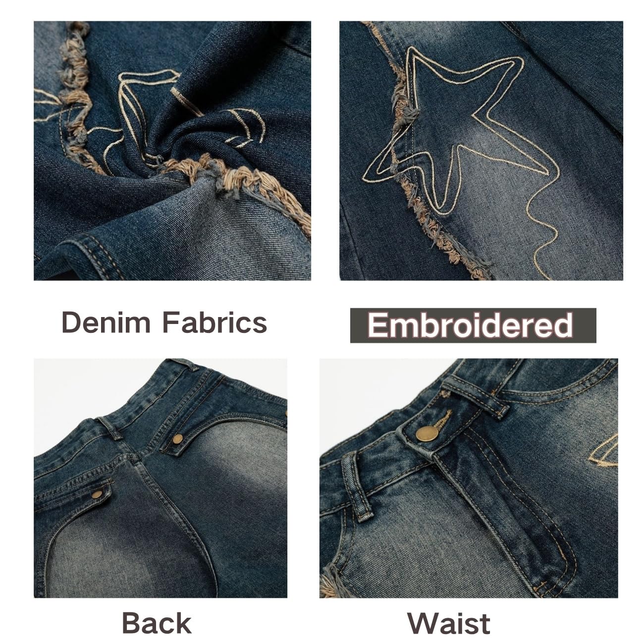 OTEEGX Baggy Jeans for Women Girls Star Wide Leg Barrel Jeans Embroidered Patchwork Cute Denim Pants Trendy Clothes Blue1-S