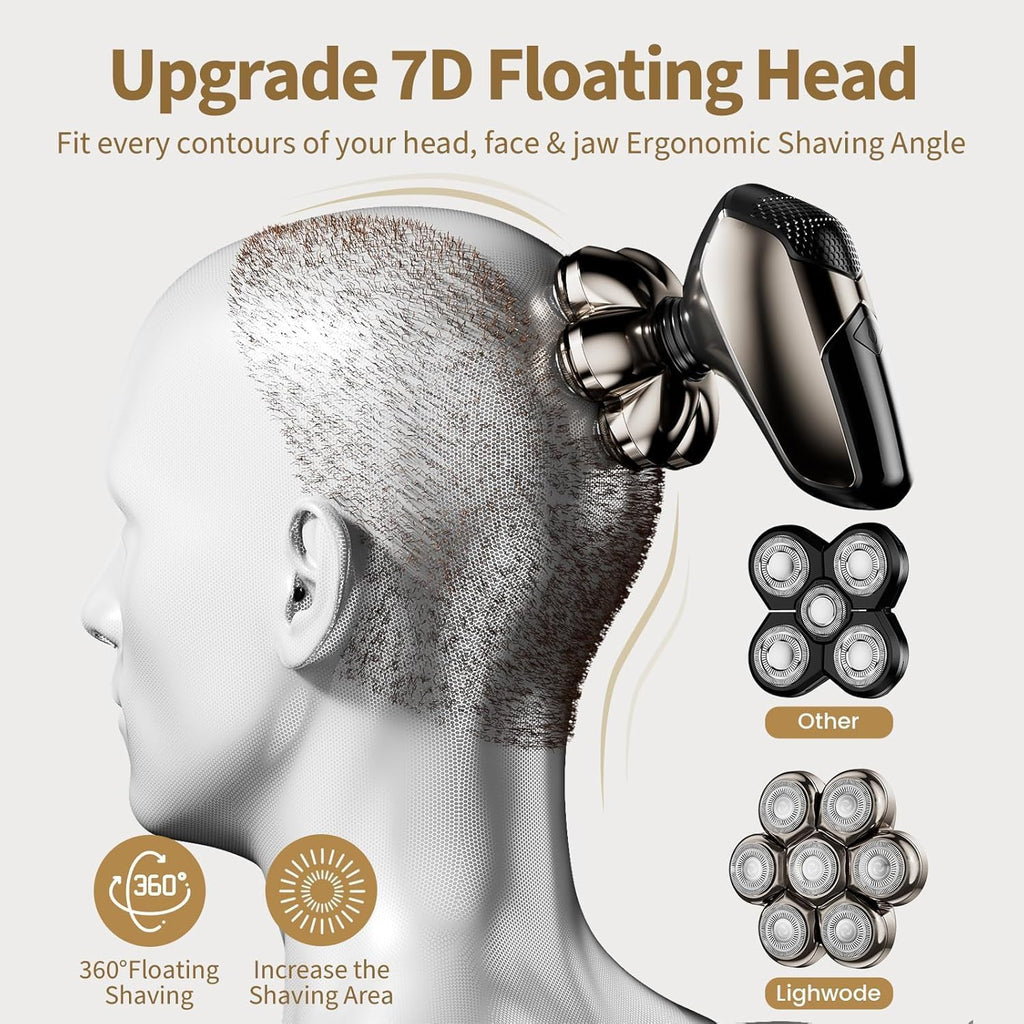 SHPAVVER Head Shavers for Bald Men: 5-in-1 Upgraded Electric Razor - IPX7 Waterproof Shaving Grooming Kit for Balder - Turbo Speed & Precision Blades (Glossy Gold)